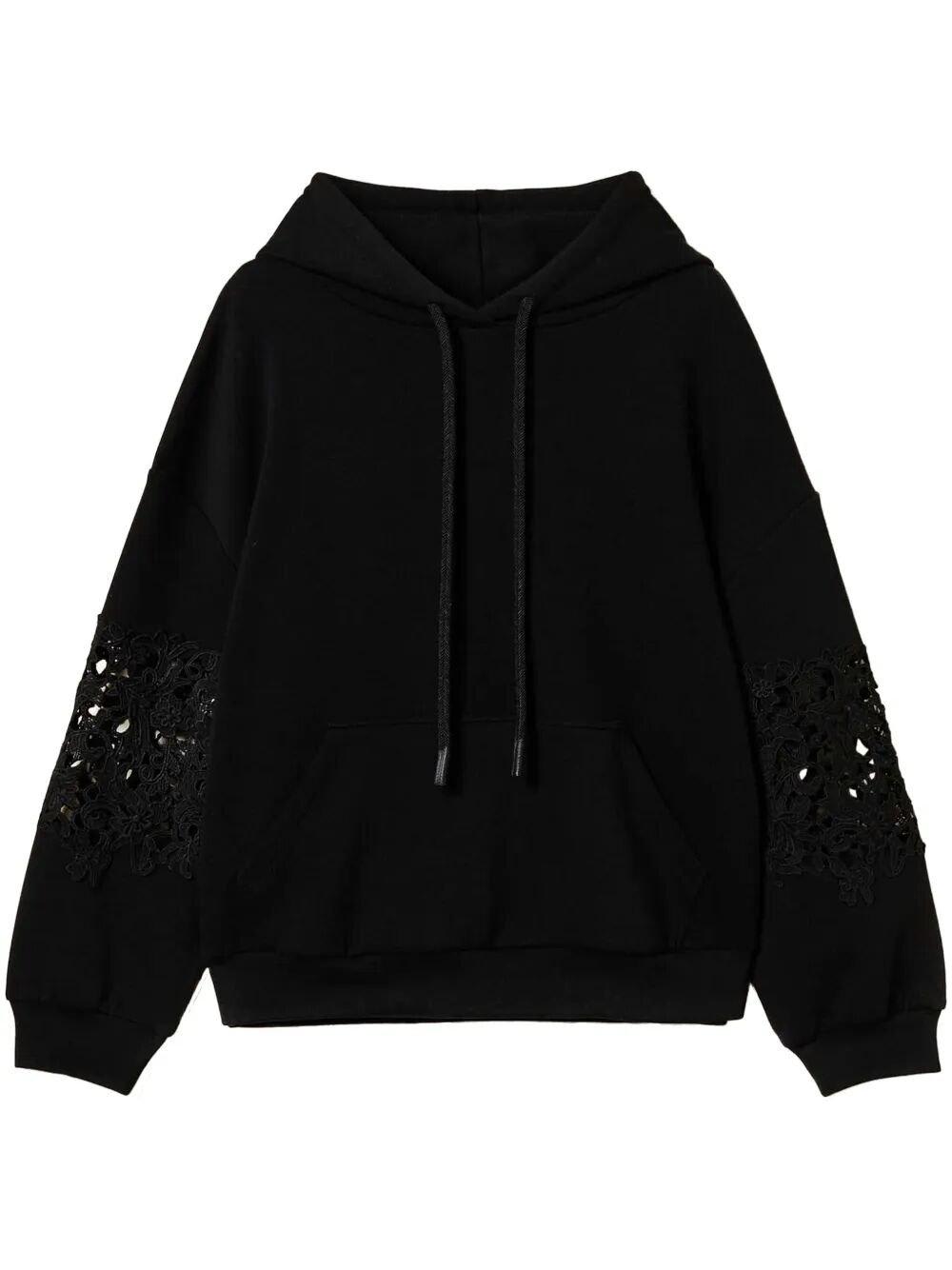 Lace Sleeve Hoodie Sweater TwinSet