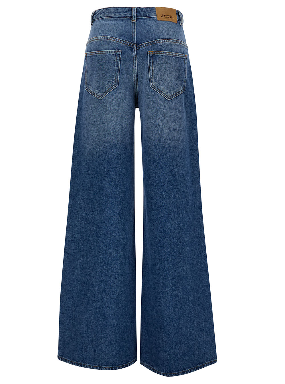 Shop Isabel Marant Lemony Light Blue Flared Jeans With Logo Patch In Cotton Denim Woman