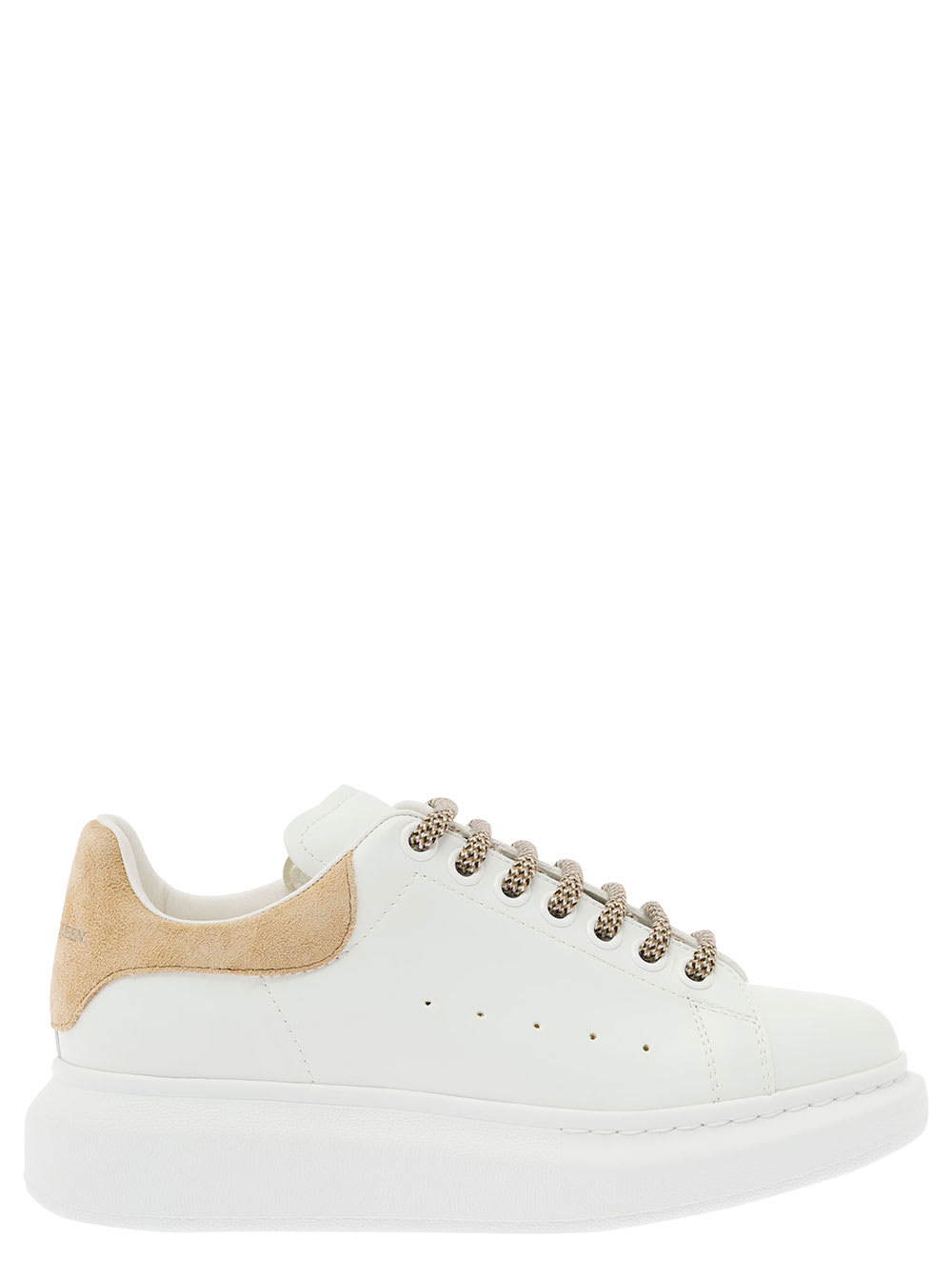 Shop Alexander Mcqueen White Low Top Sneakers With Suede Heel Tab And Oversized Platform In Leather Woman In Beige
