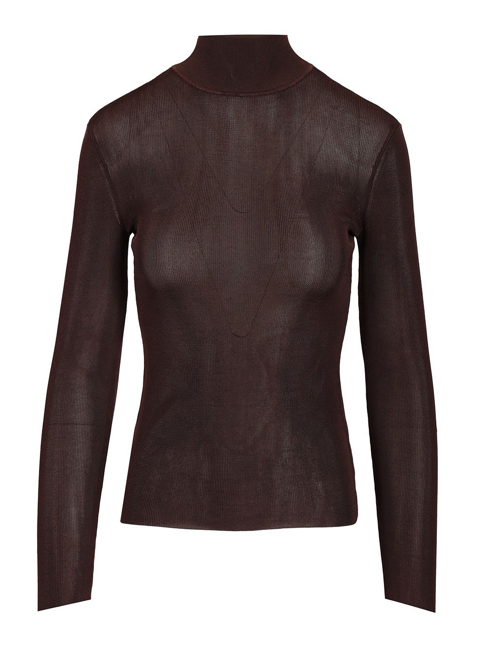 Self-portrait High-neck Ribbed Top In Brown
