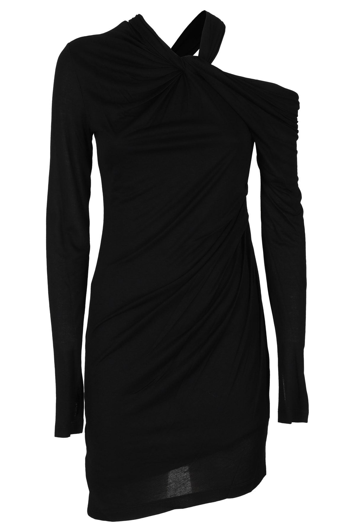 Helmut Lang Twist-front Draped Jersey Mini Dress In Nero
