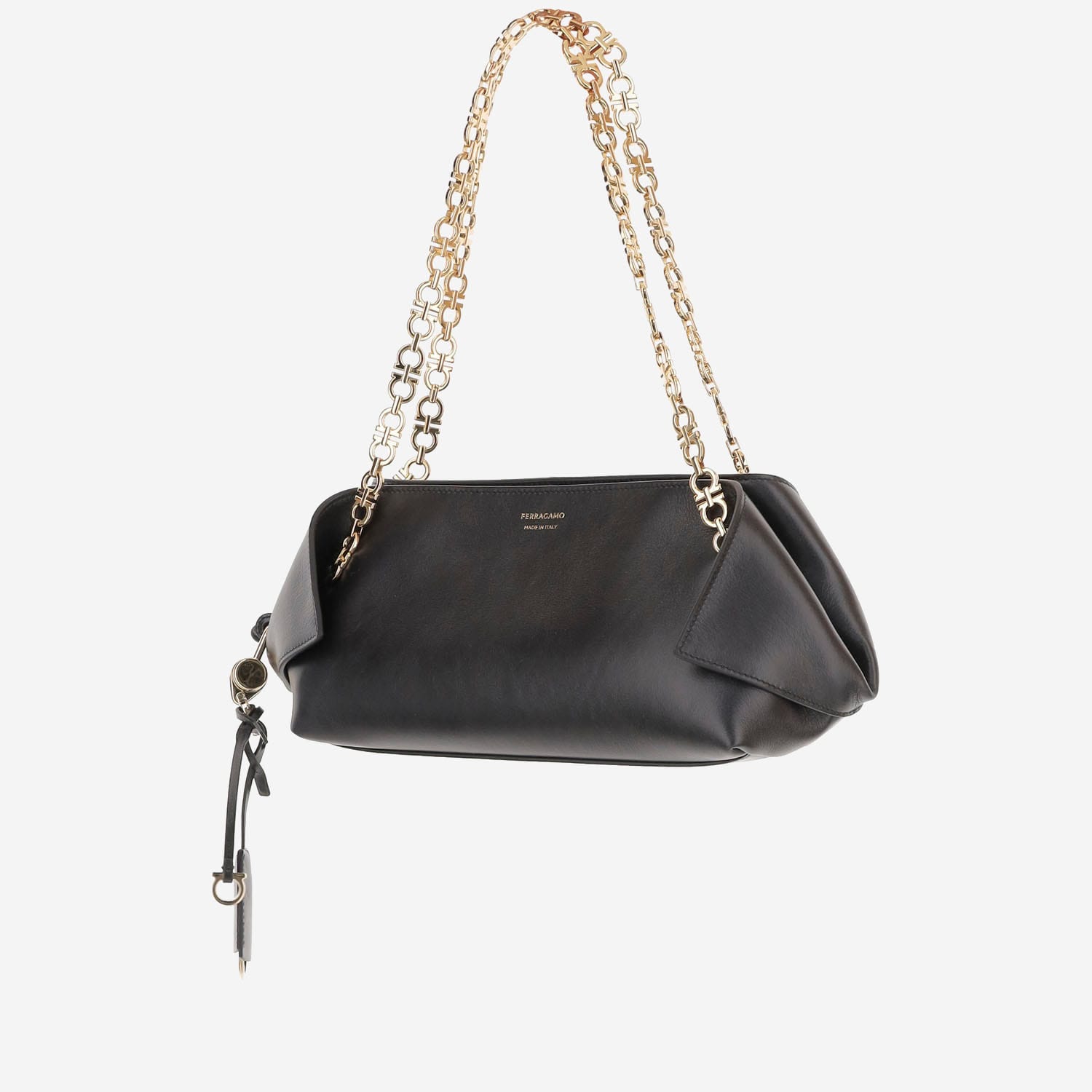 Ferragamo Brown Shoulder Bag With Logo Strap And Logo Lettering On The Front In Leather Woman In Black