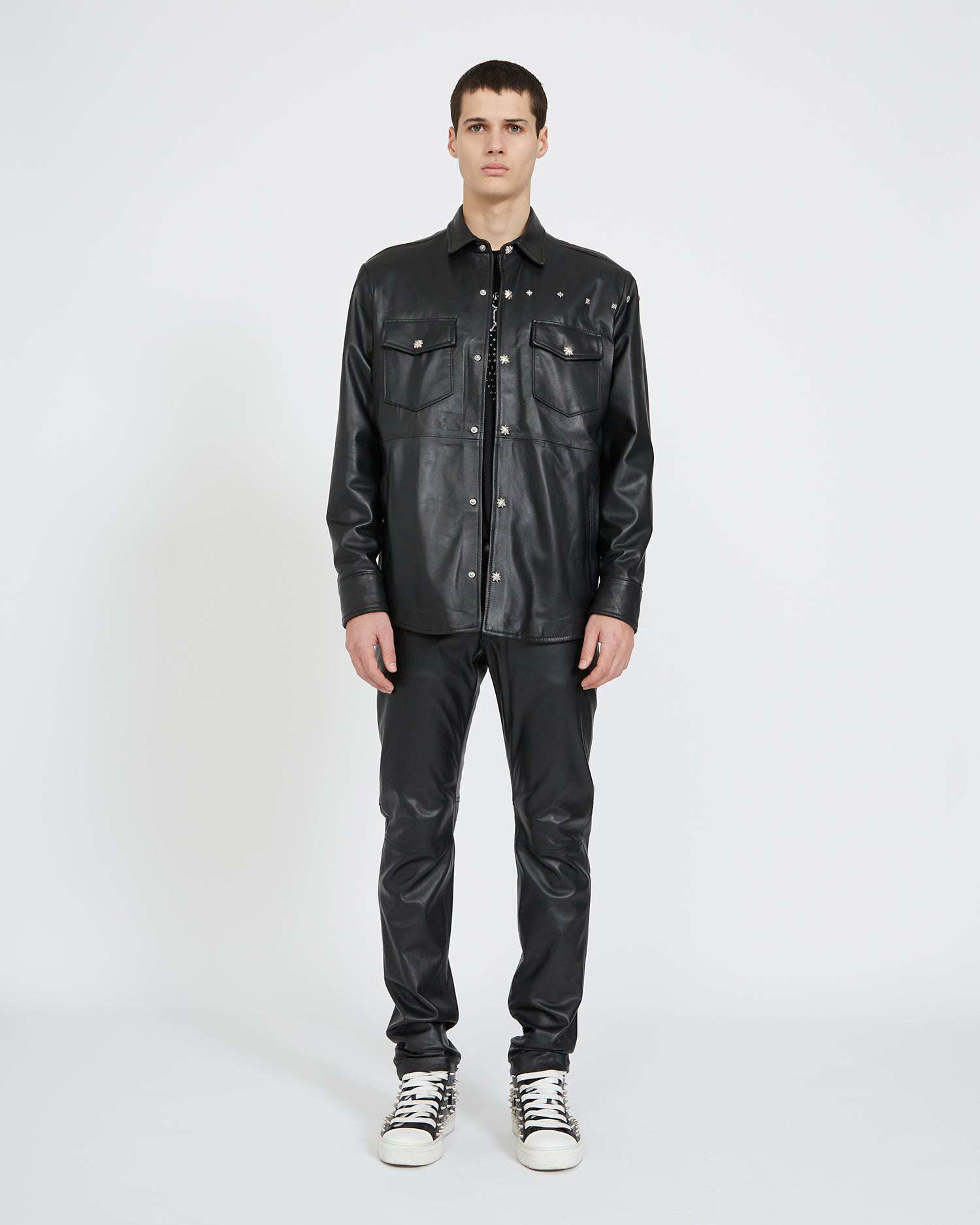 Shop John Richmond Leather Shirt With Clip Closure In Nero