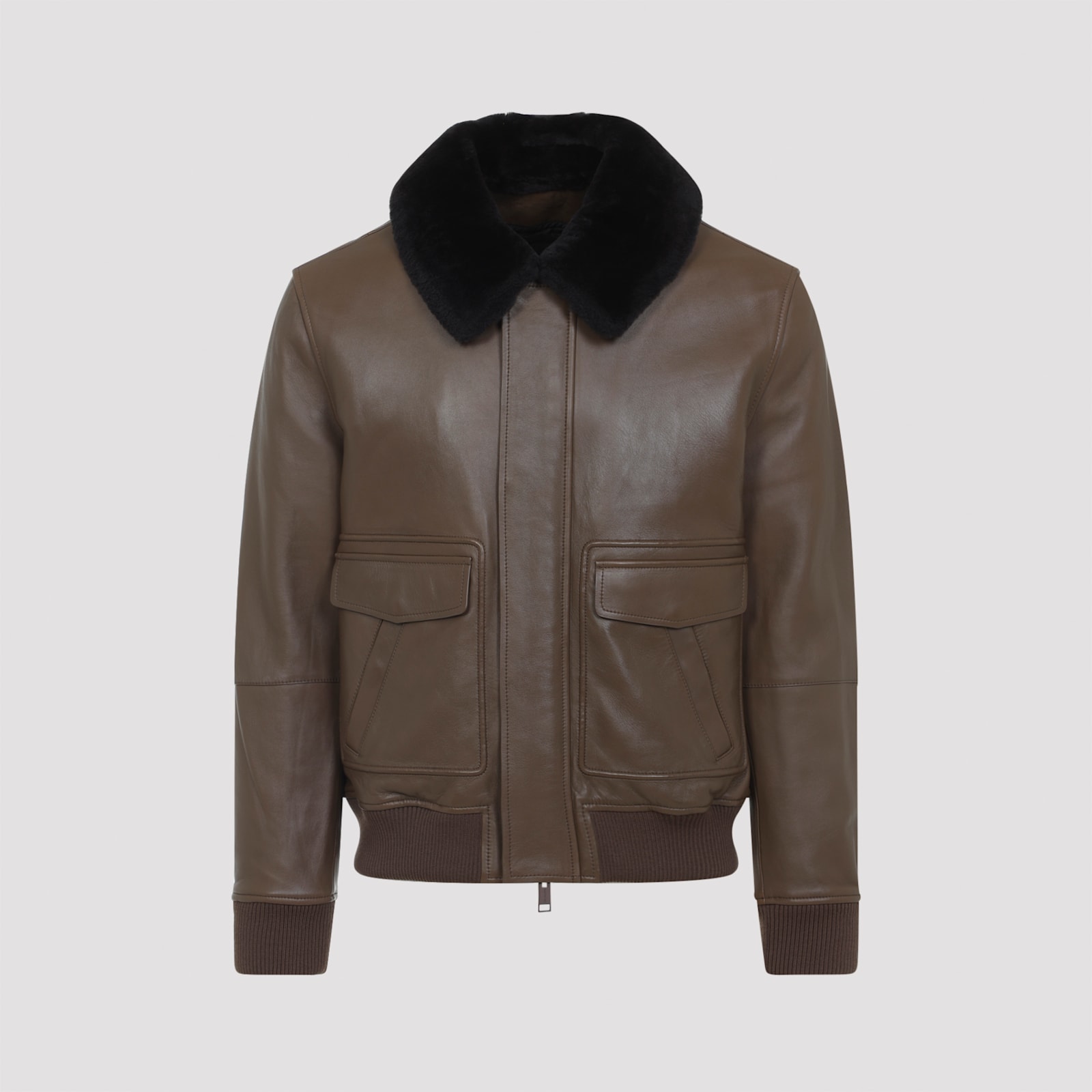 Yves Salomon Lamb Leather Jacket With Black Fur Collar And Flap Pockets In Multi