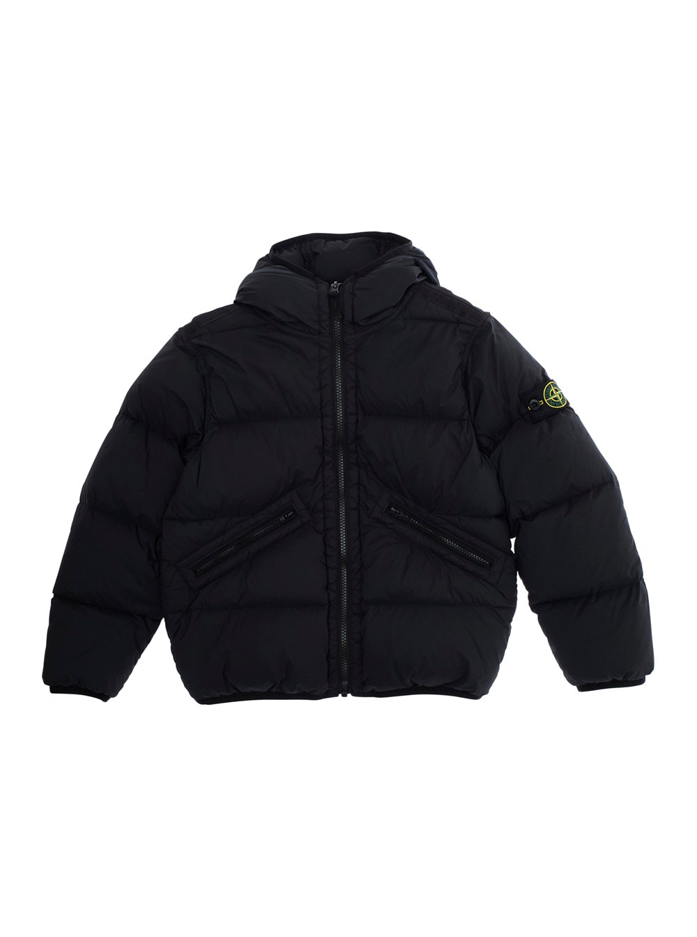 Stone Island Black Hooded Logo-patch Padded Shell Jacket 2-12 In Black