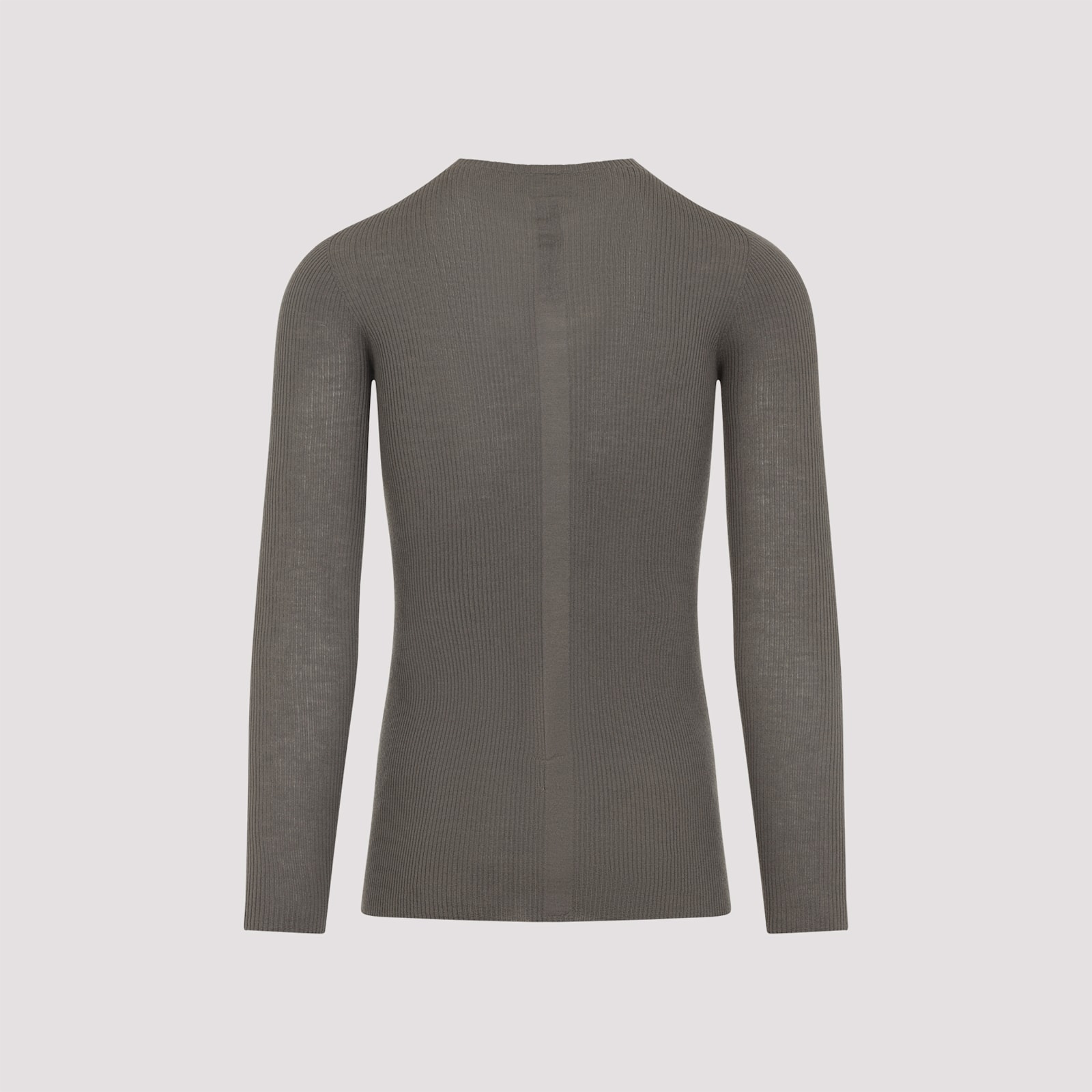 Rick Owens Ribbed Fitted Long-sleeved Top With Classic Crew Neckline In Gray
