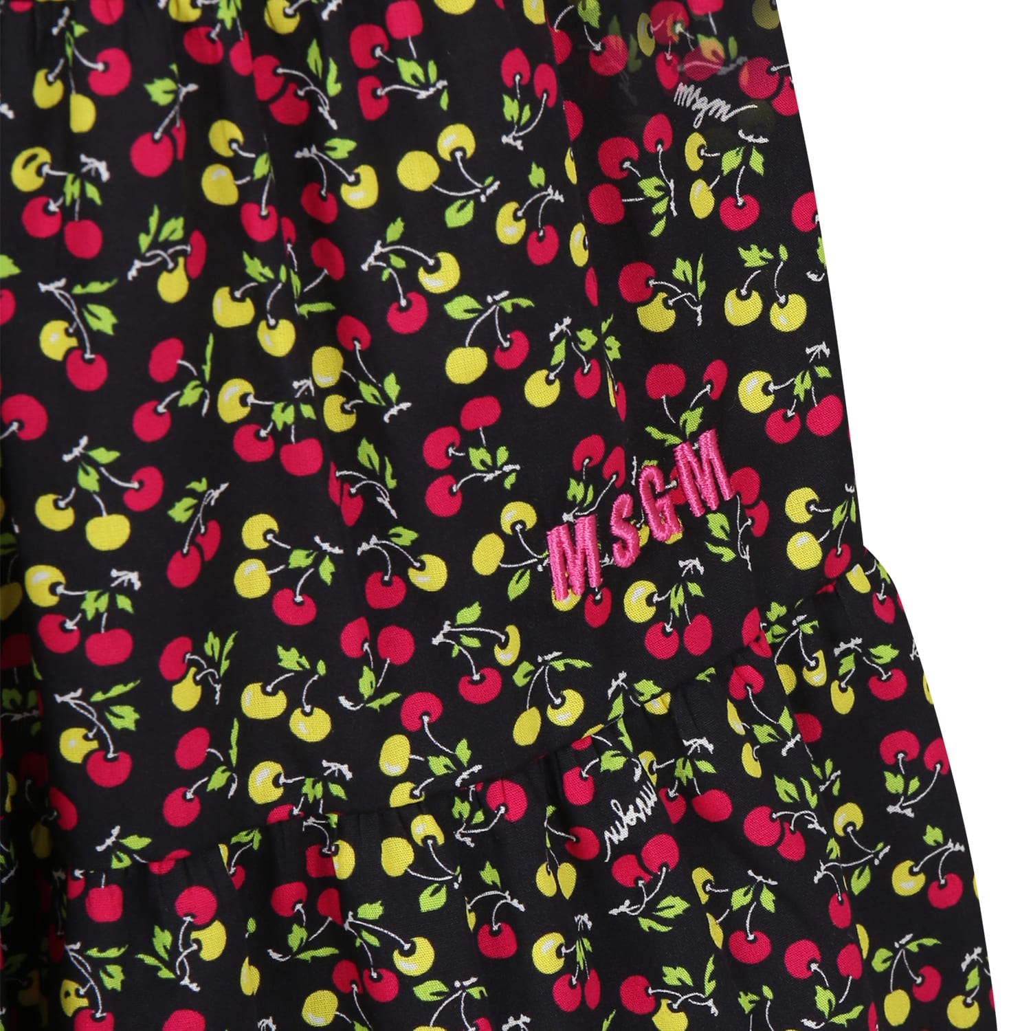 Shop Msgm Black Dress For Girl With Cherry Print
