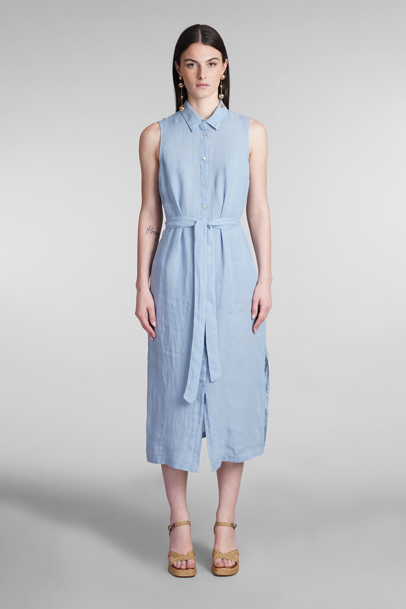 Shop 120% Lino Dress In Cyan Linen