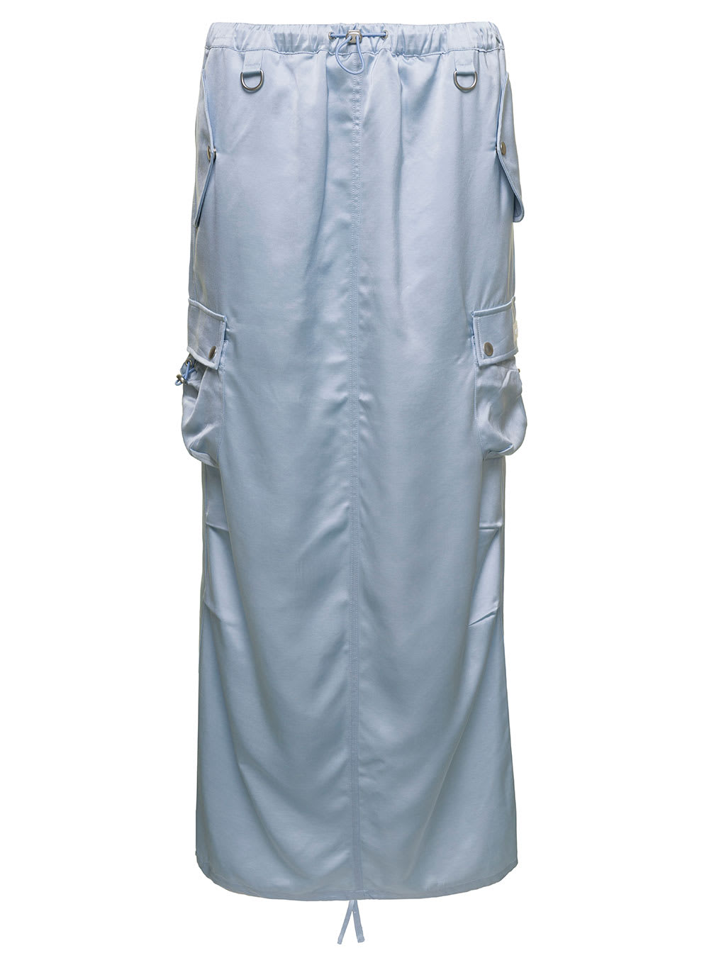 Light Blue Cargo Skirt With Drawsrtring In Satin Viscose Woman