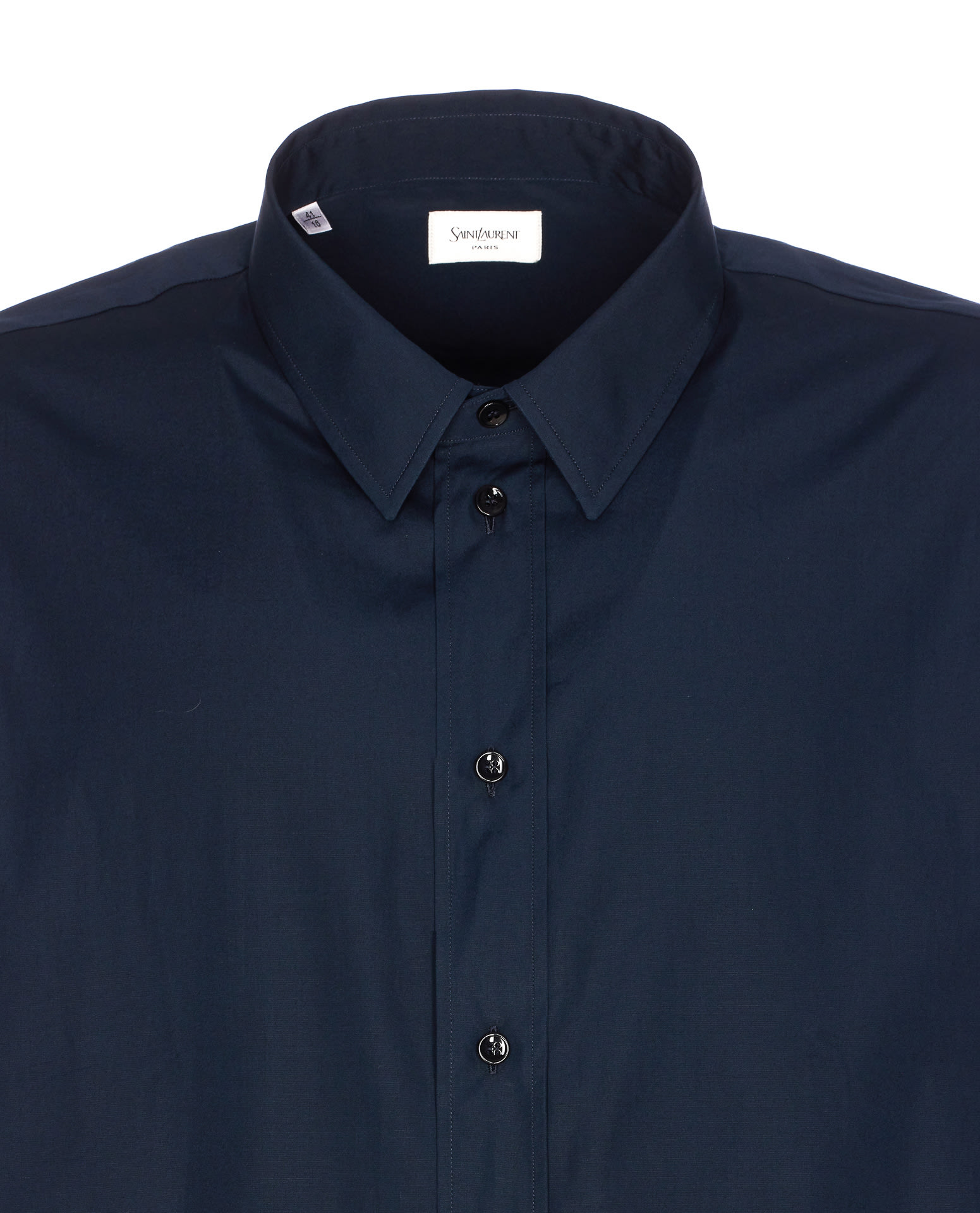 Saint Laurent Long Sleeve Cotton Shirt Featuring Collar In Blue