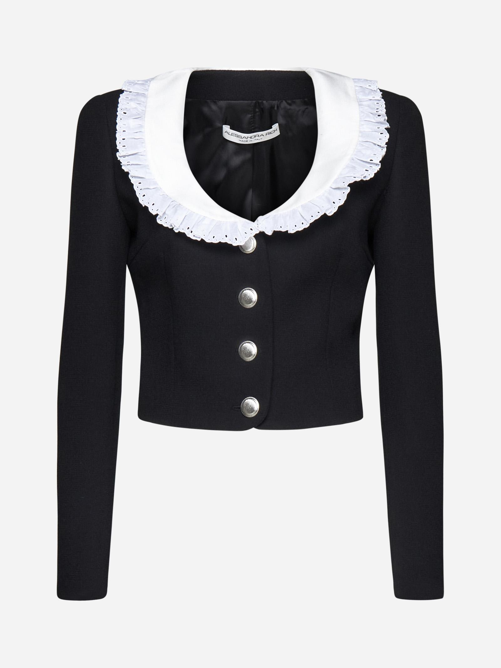 Shop Alessandra Rich Collar Wool Jacket In Black