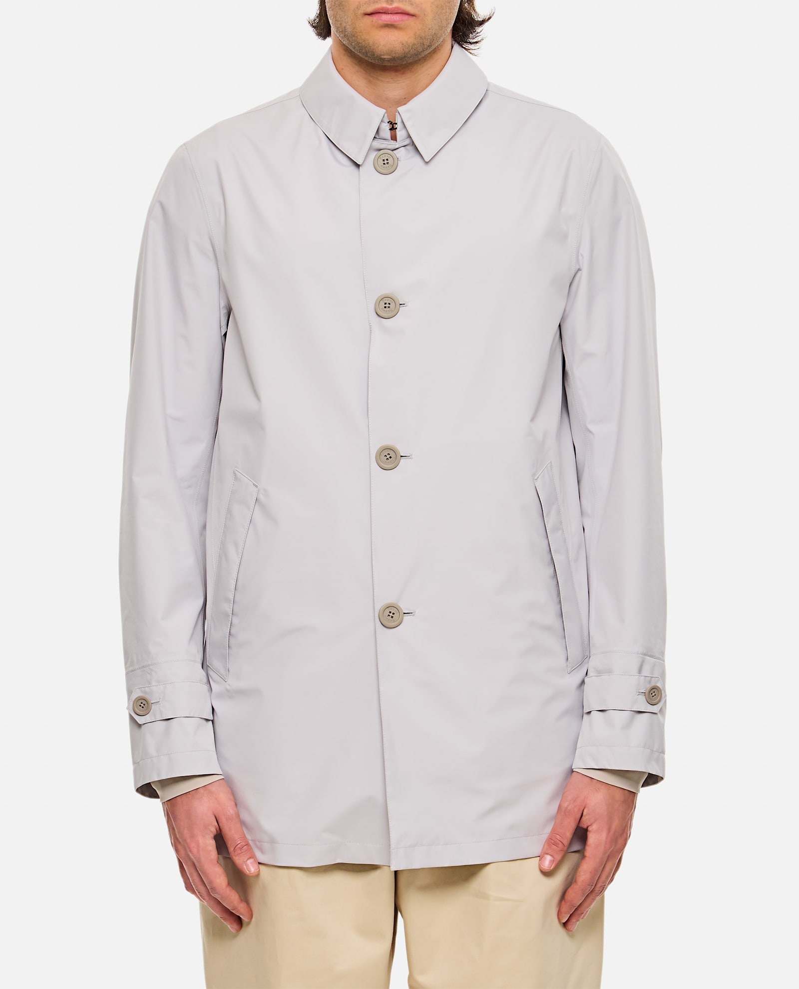Herno Long Sleeved Button-up Jacket In Grey