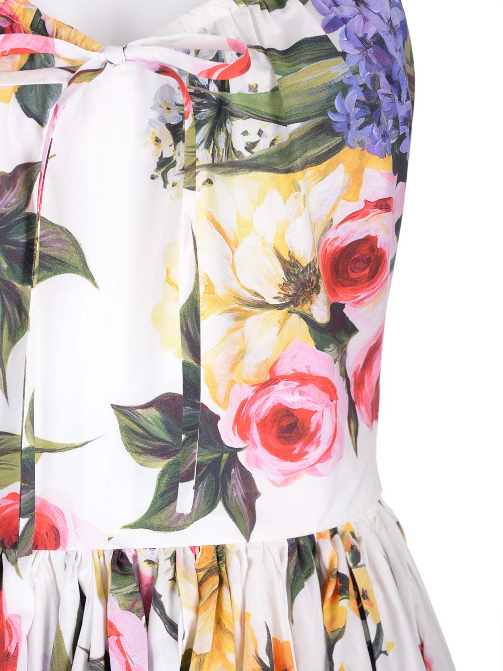 Shop Dolce & Gabbana Garden Print Cotton Poplin Dress In White