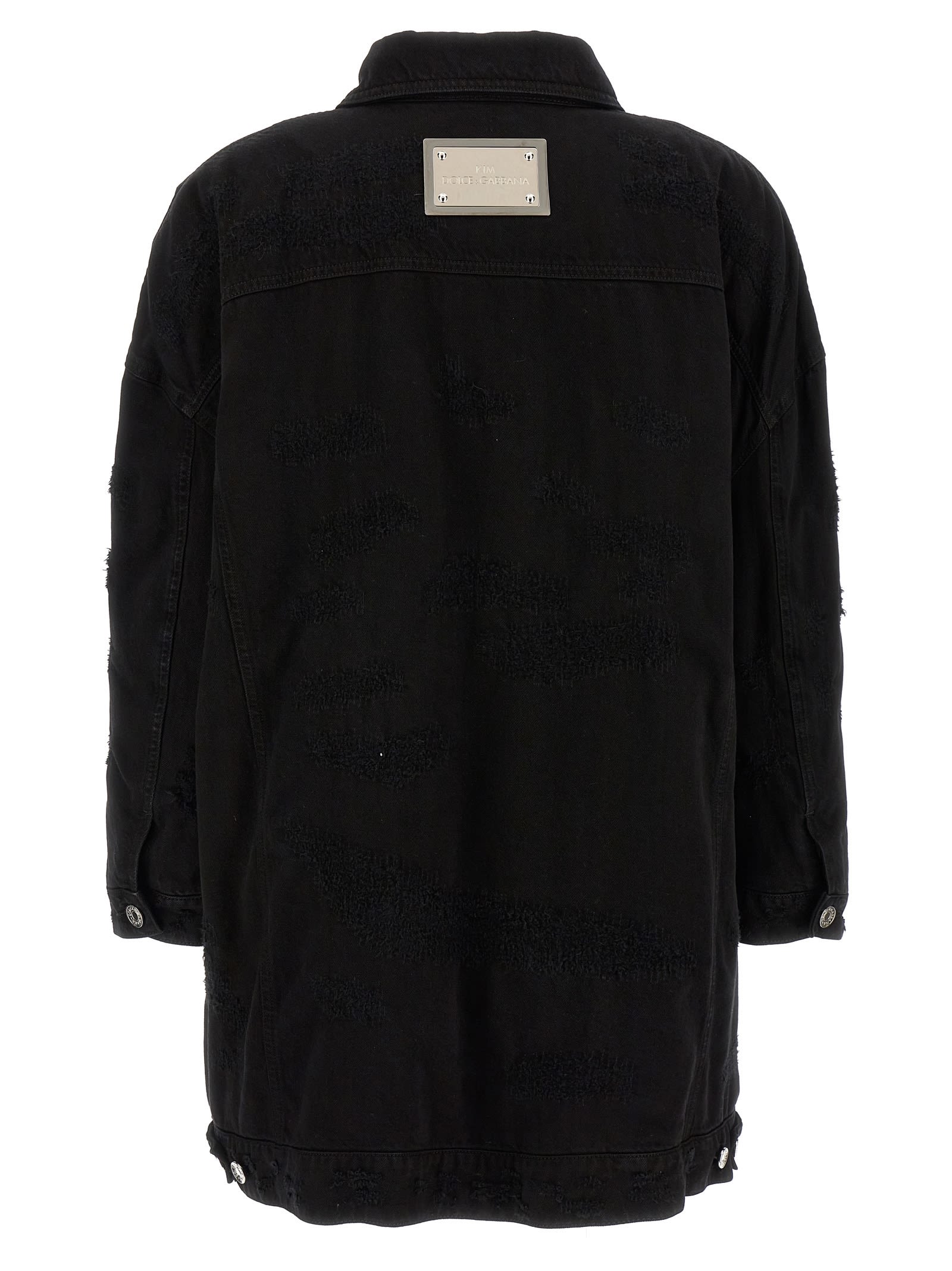 Dolce & Gabbana Longline Distressed Denim Jacket With Chest Pockets In Black