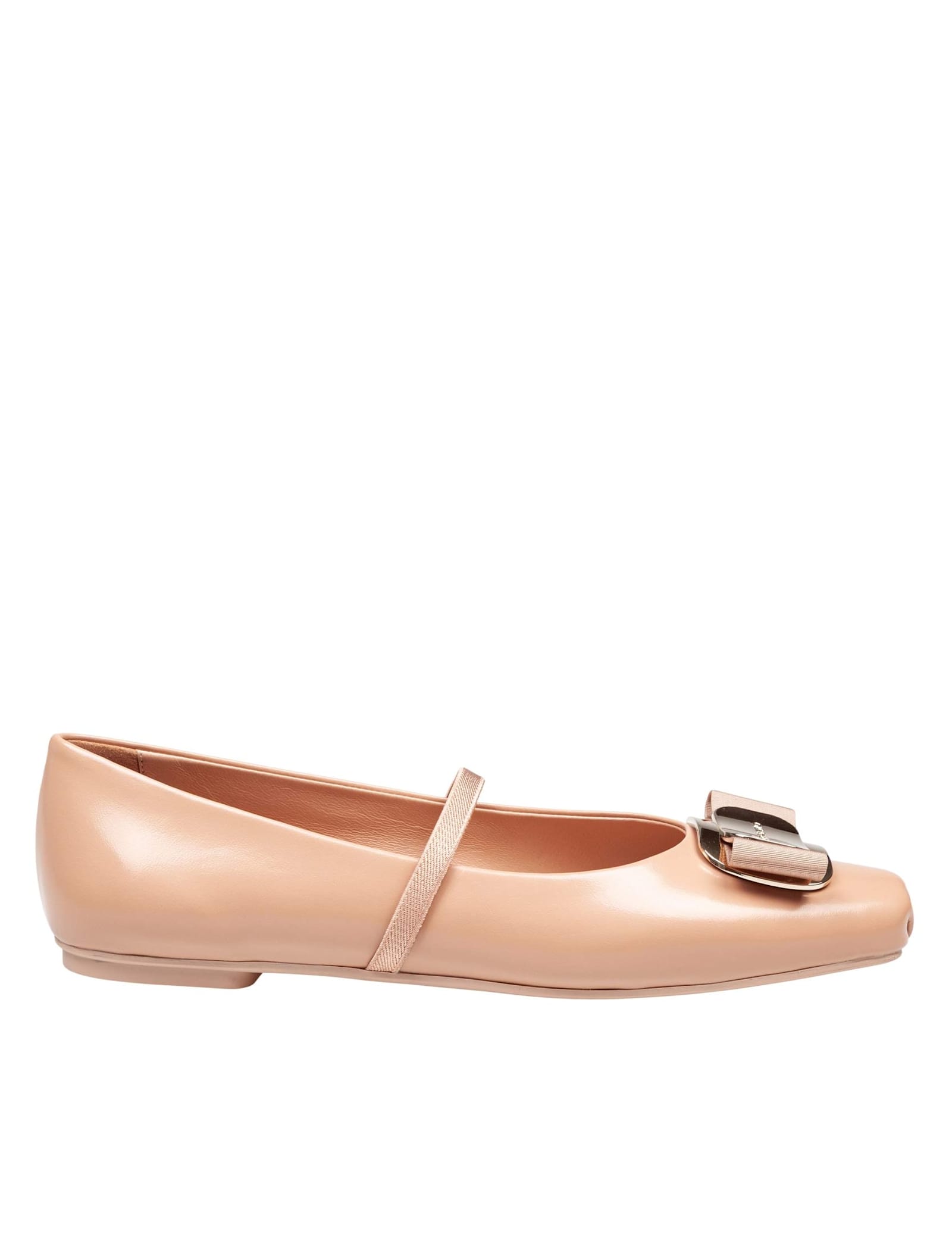 Ferragamo Zina Leather Ballerina Flats, Amaretti Color In Pink