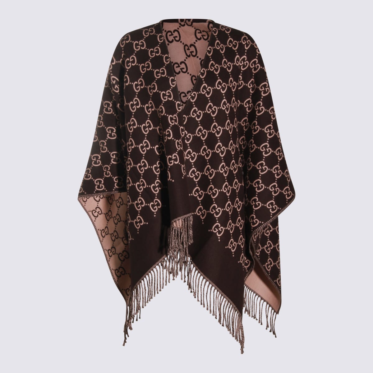 Gucci Brown And Pink Wool Cape In Multi