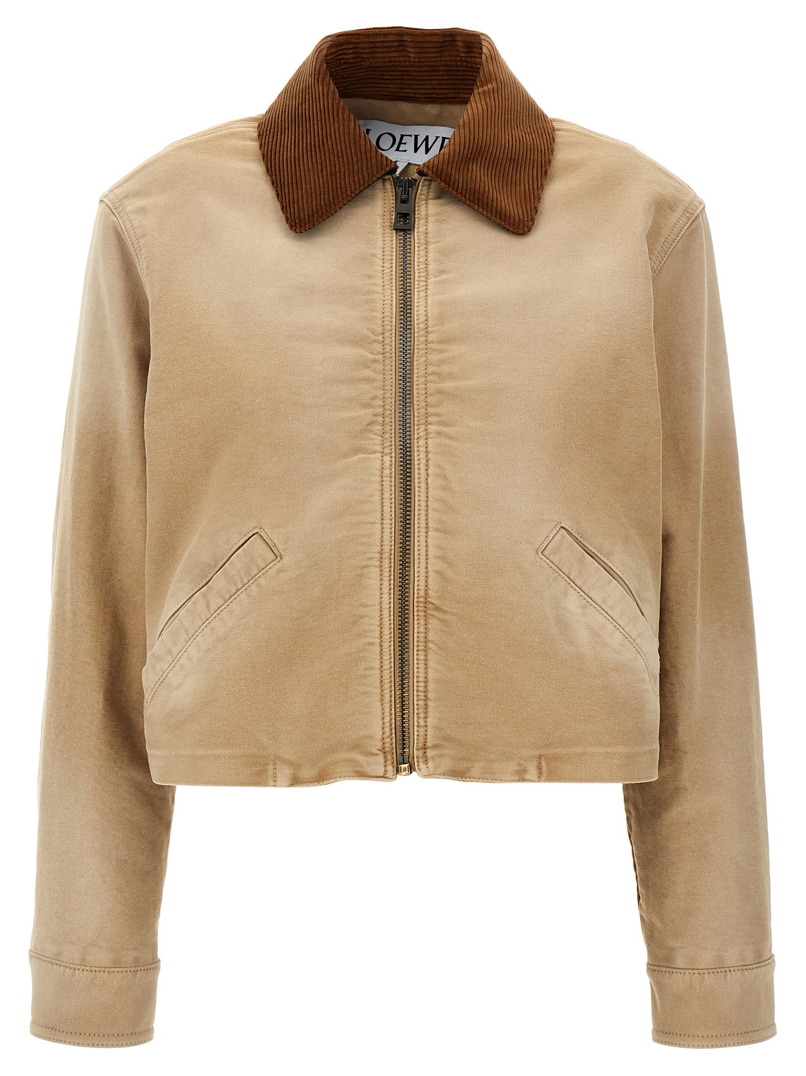 Shop Loewe Satin Velvet Collar Jacket In Beige