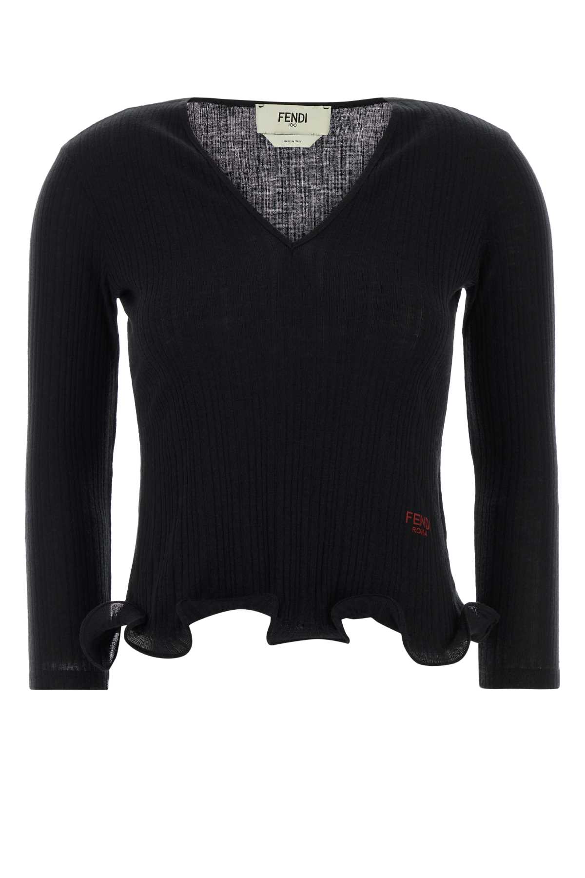 Fendi Women Long-sleeved Virgin Wool Top In Black