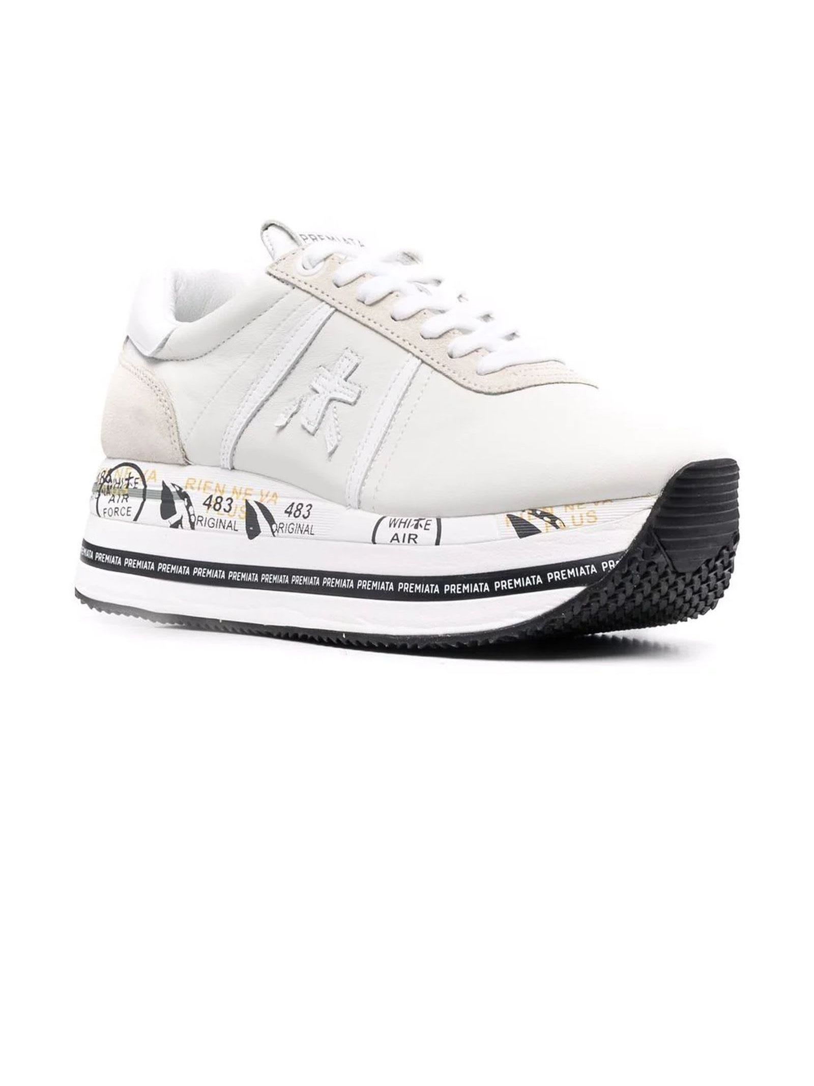 Shop Premiata White Leather Beth Sneakers