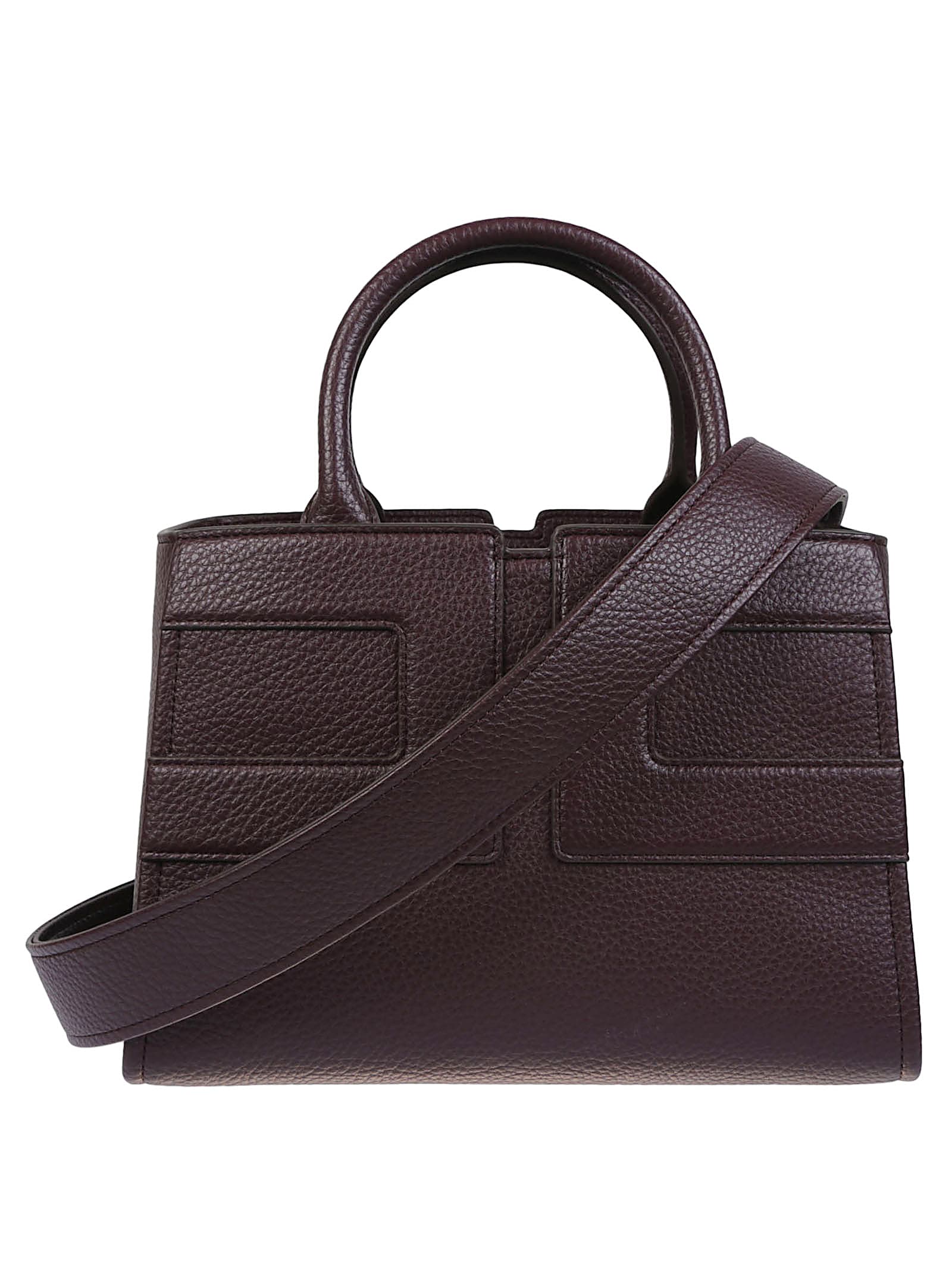 Elisabetta Franchi Leather Textured Shoulder Bag With 2 Handles In Red