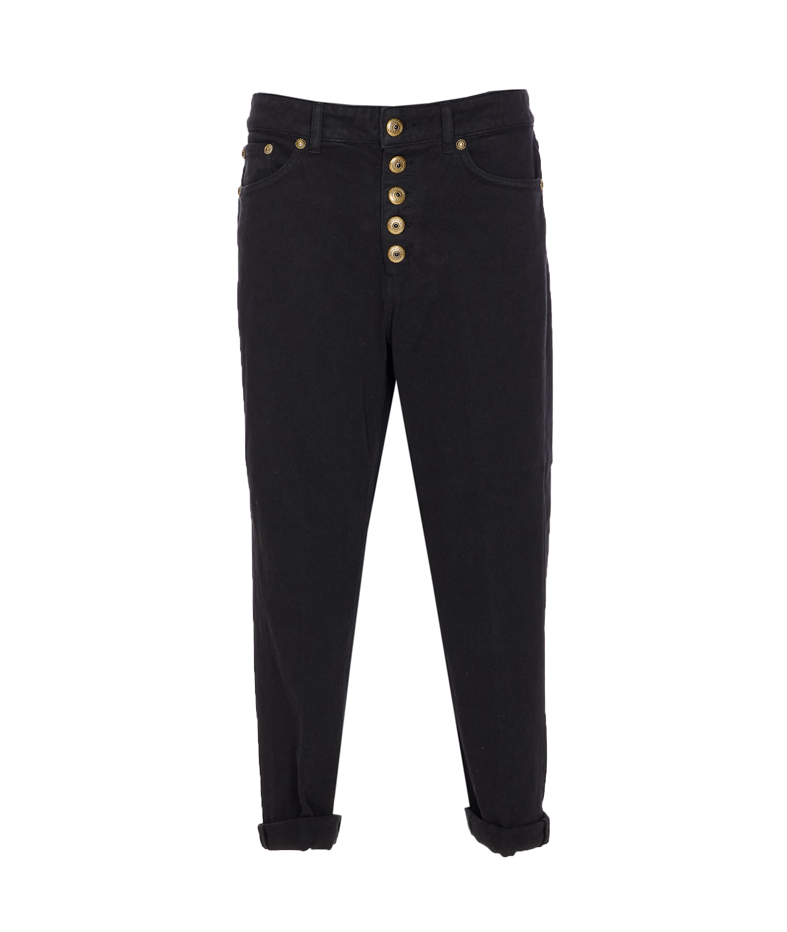 Dondup High-waisted Tailored Pants With Button-up Front And Rolled Cuffs In Black