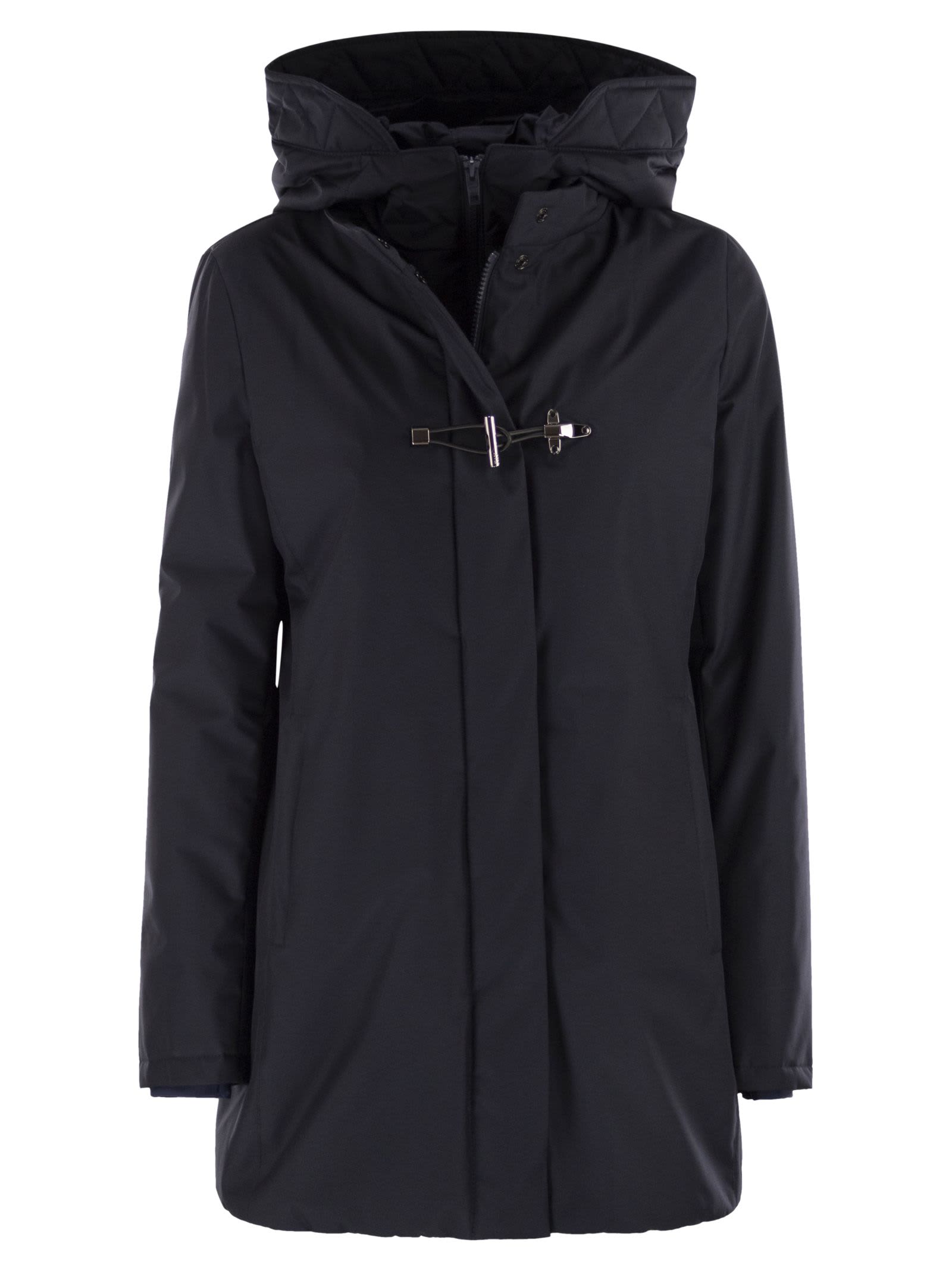Fay Double-breasted Toggle Coat With Detachable Front Panel In Black