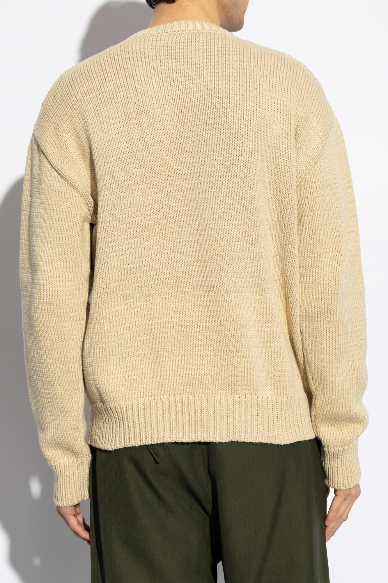 Off-white Relaxed Fit Beige Sweater With Ribbed Neckline In Beige