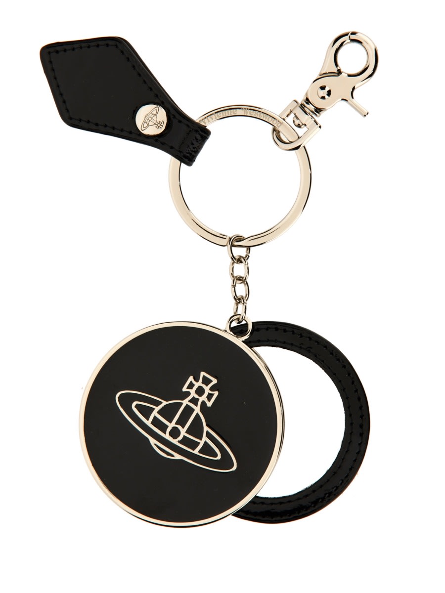 Vivienne Westwood Leather "orb" Keychain In Black
