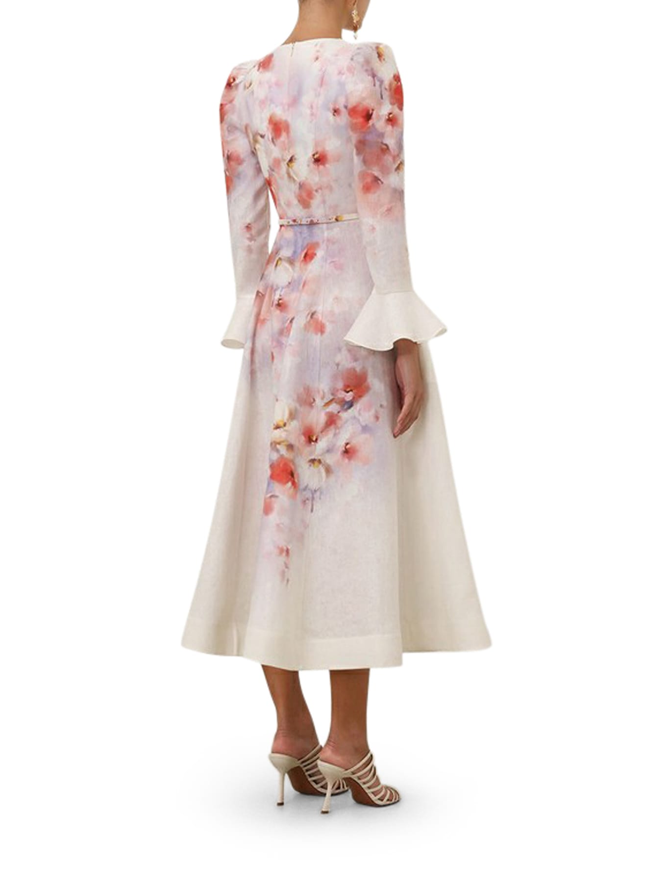 ZIMMERMANN CRUSH FRILL SLEEVED MIDI DRESS