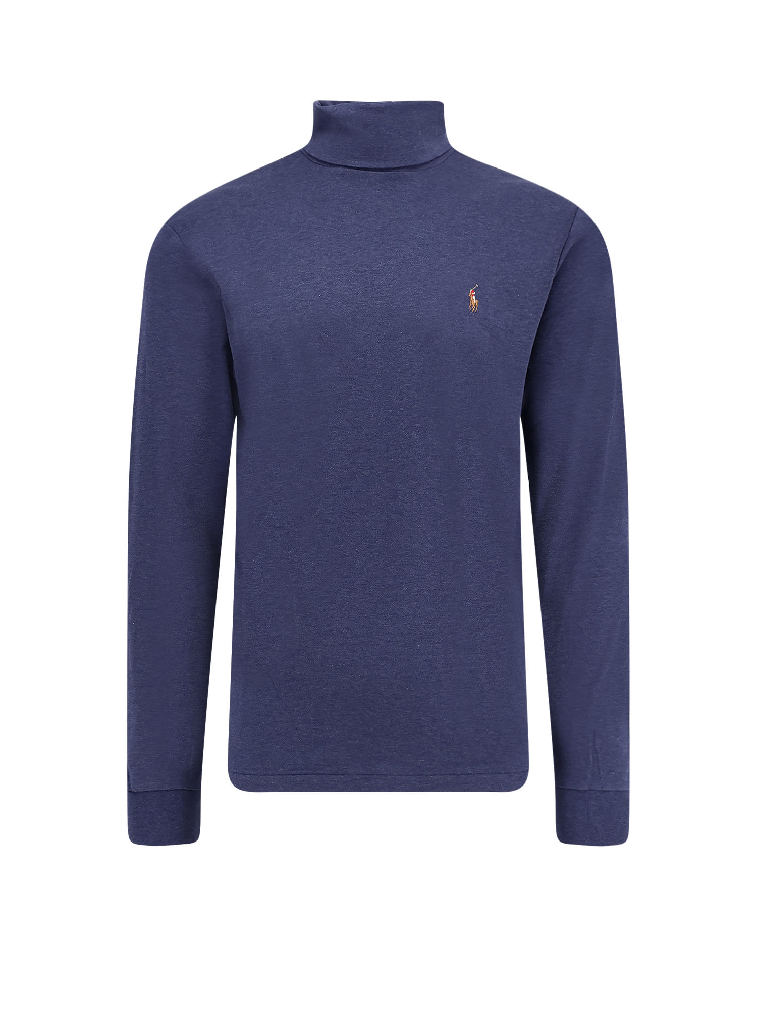 Polo Ralph Lauren Ribbed Cotton Turtleneck Sweater With Long Sleeves In Blue