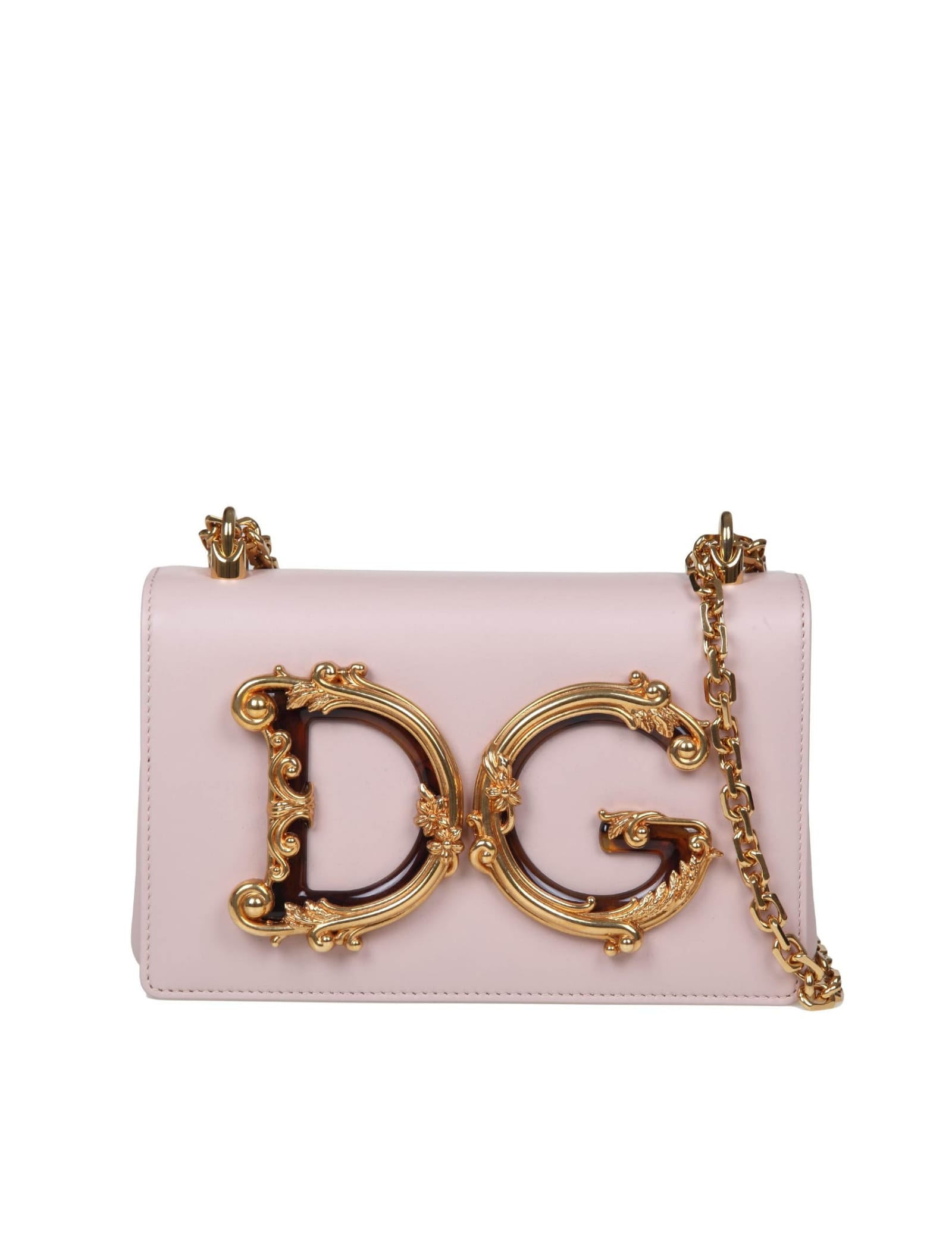 Shop Dolce & Gabbana Dg Girls Shoulder Bag In Powder Color Nappa