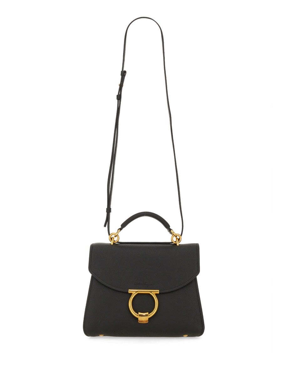 Shop Ferragamo Mini Hooks Handbag In Black