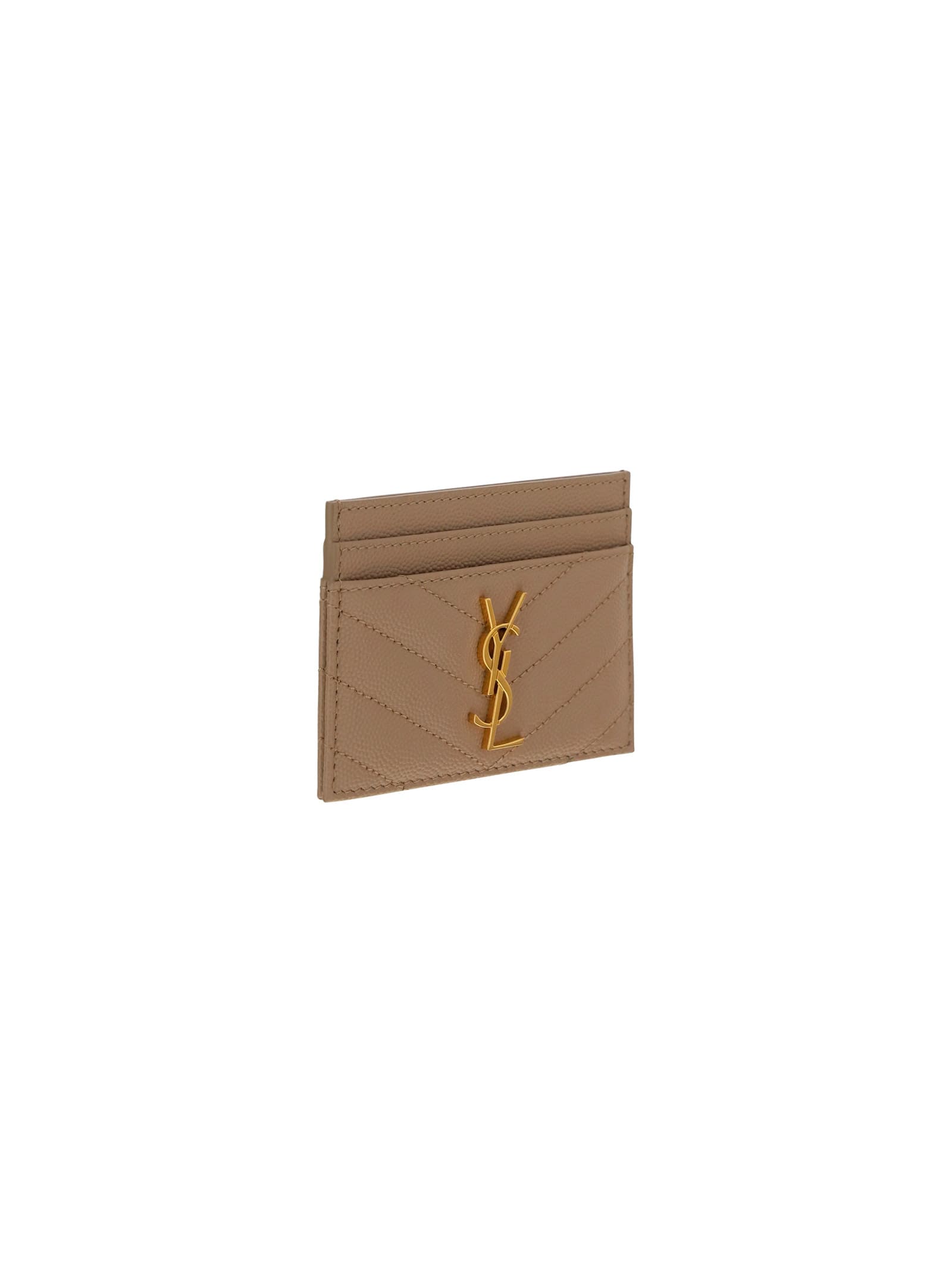 Shop Saint Laurent Monogram Card Holder In Beige