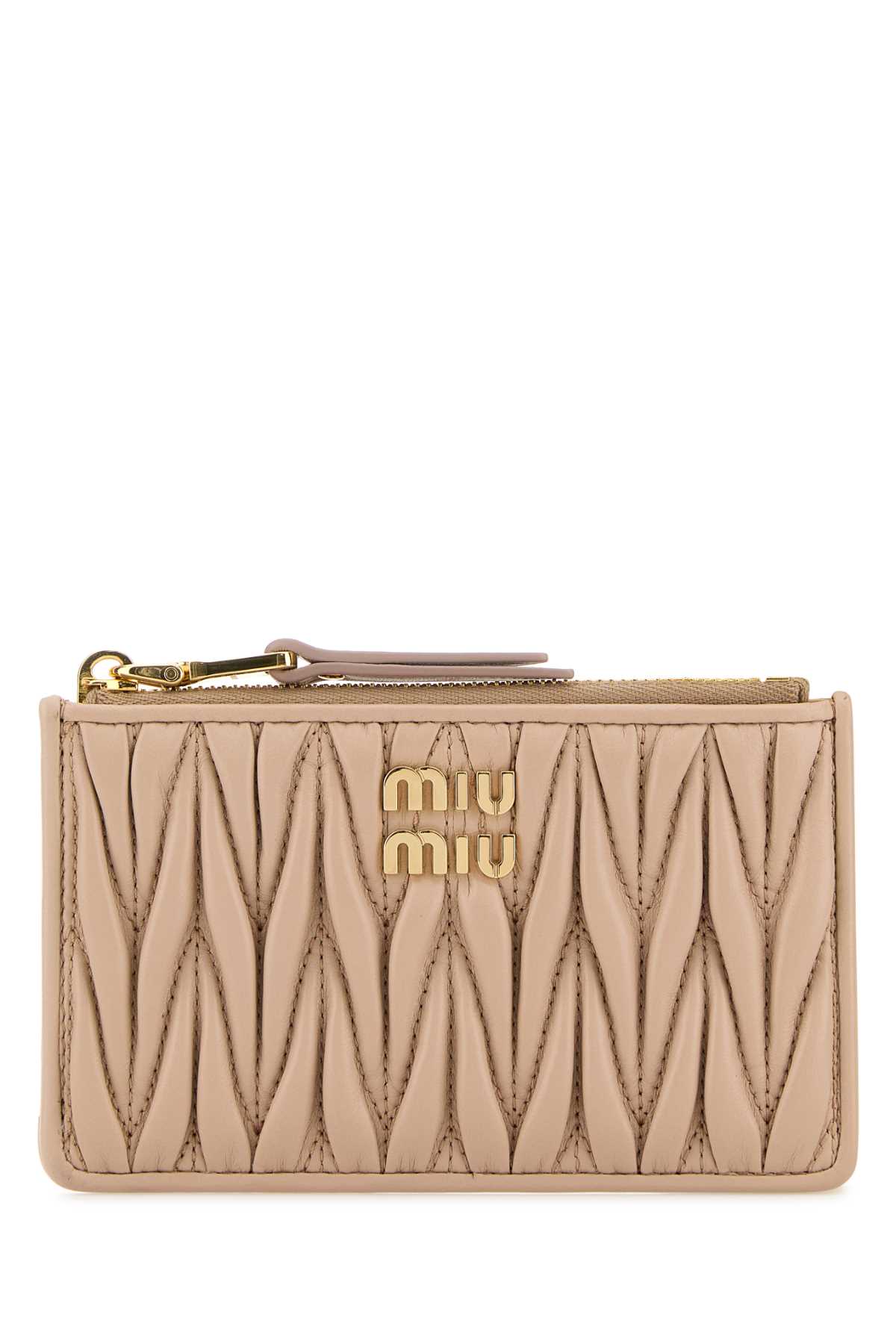 Shop Miu Miu Powder Pink Nappa Leather Card Holder In Cipria