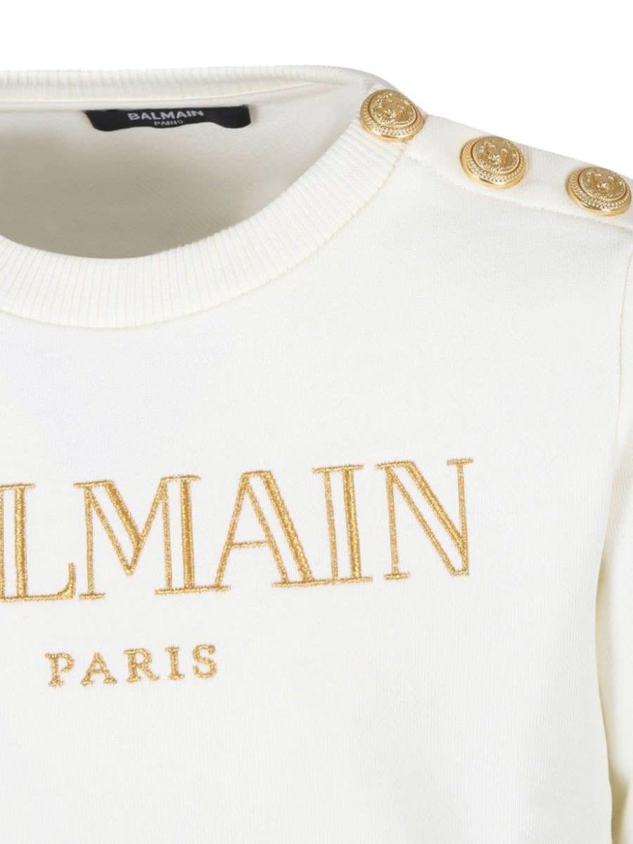 Balmain Ivory Sweatshirt For Girl With Logo In Ivory
