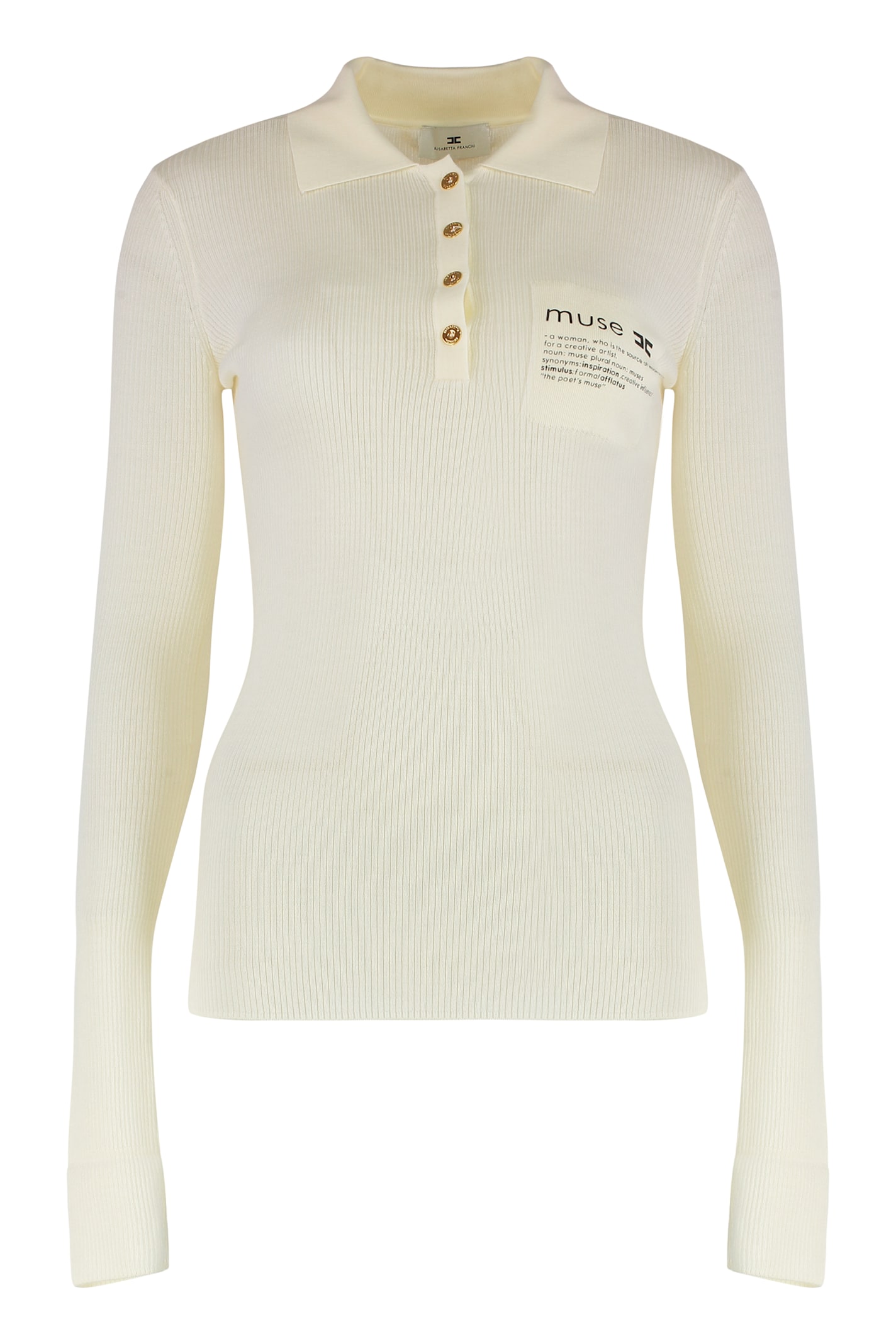Elisabetta Franchi Long Sleeve Polo Shirt In Neutral