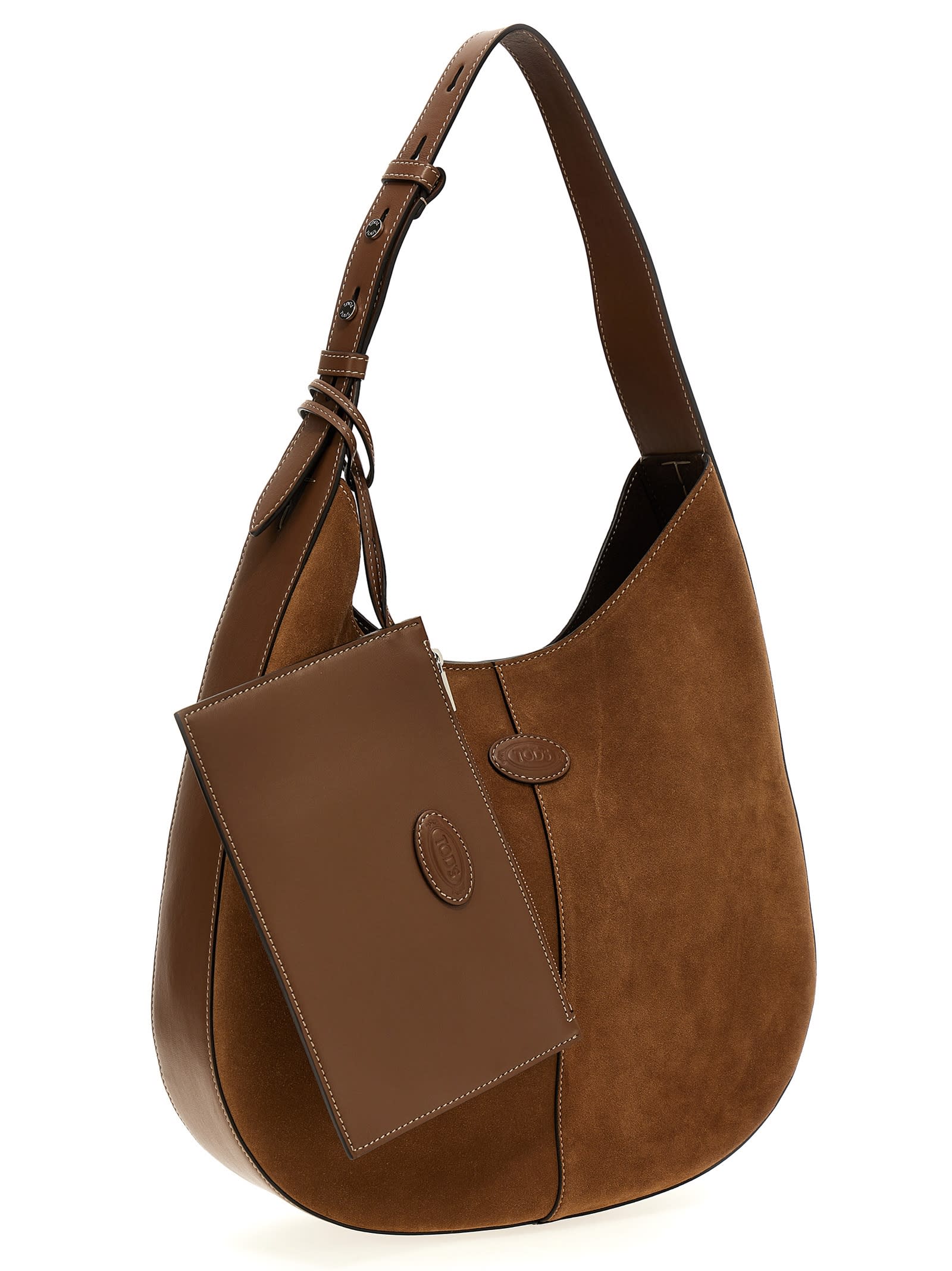 Shop Tod's Suede Leather Hobo Bag In Brown