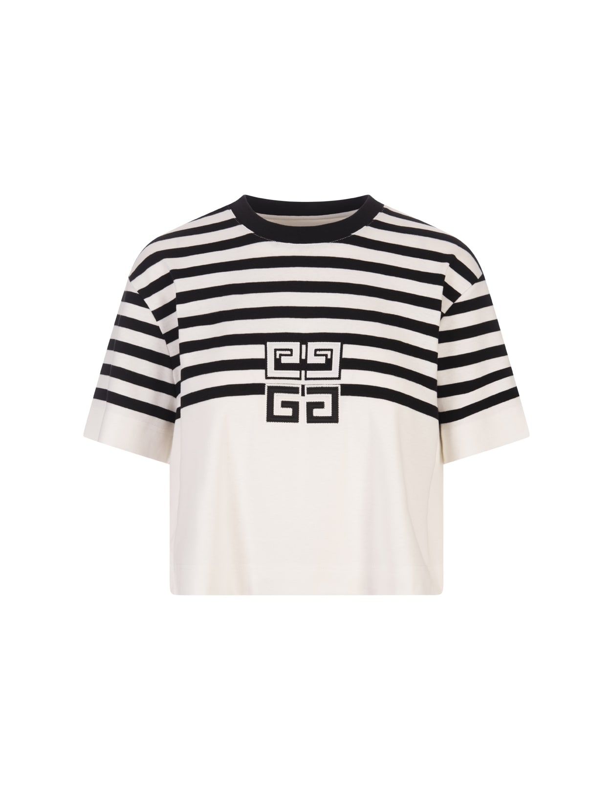 Shop Givenchy Short Striped T-shirt With 4g Application In White