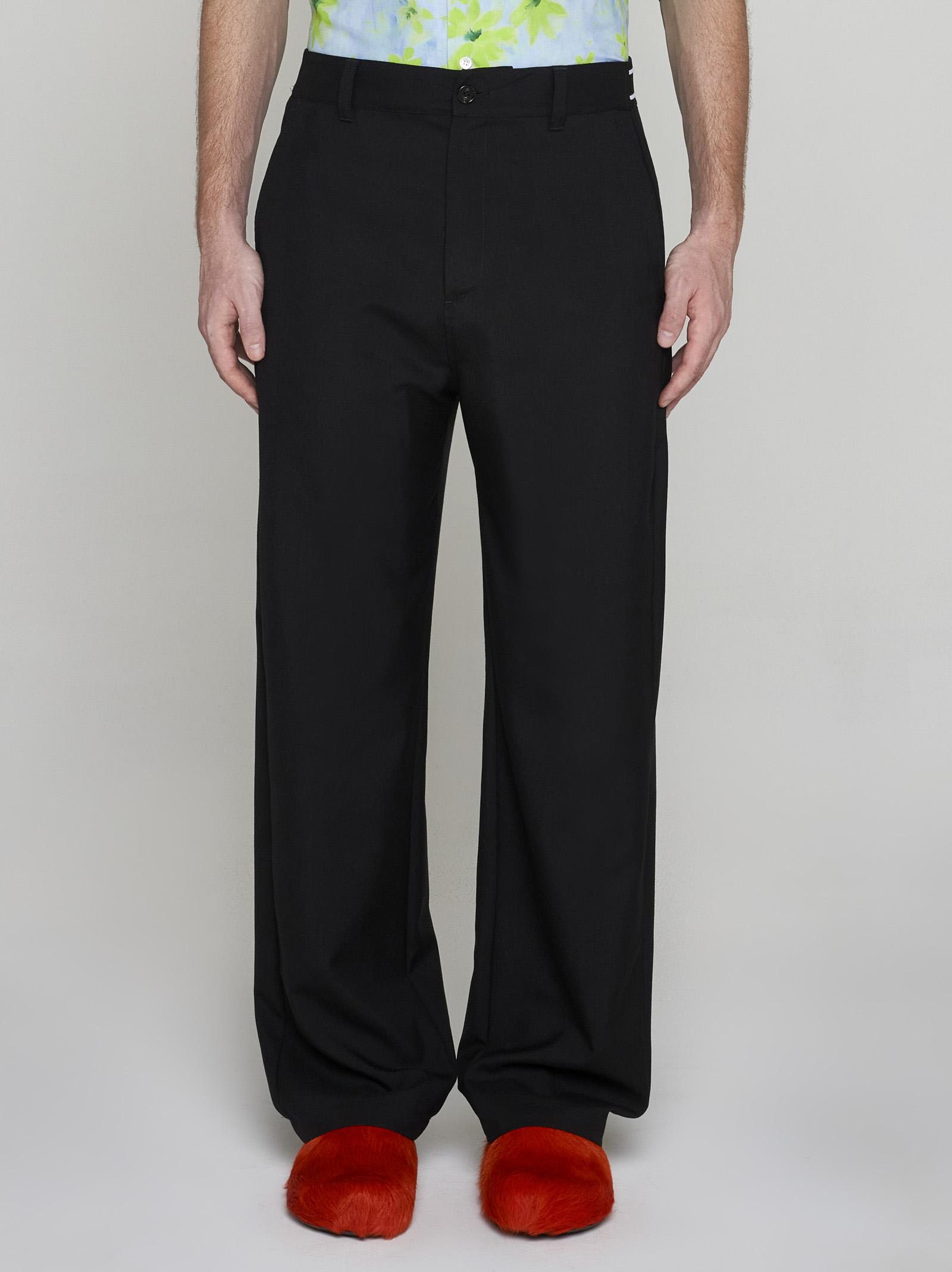 Shop Marni Logo-waistband Wool Trousers In Black