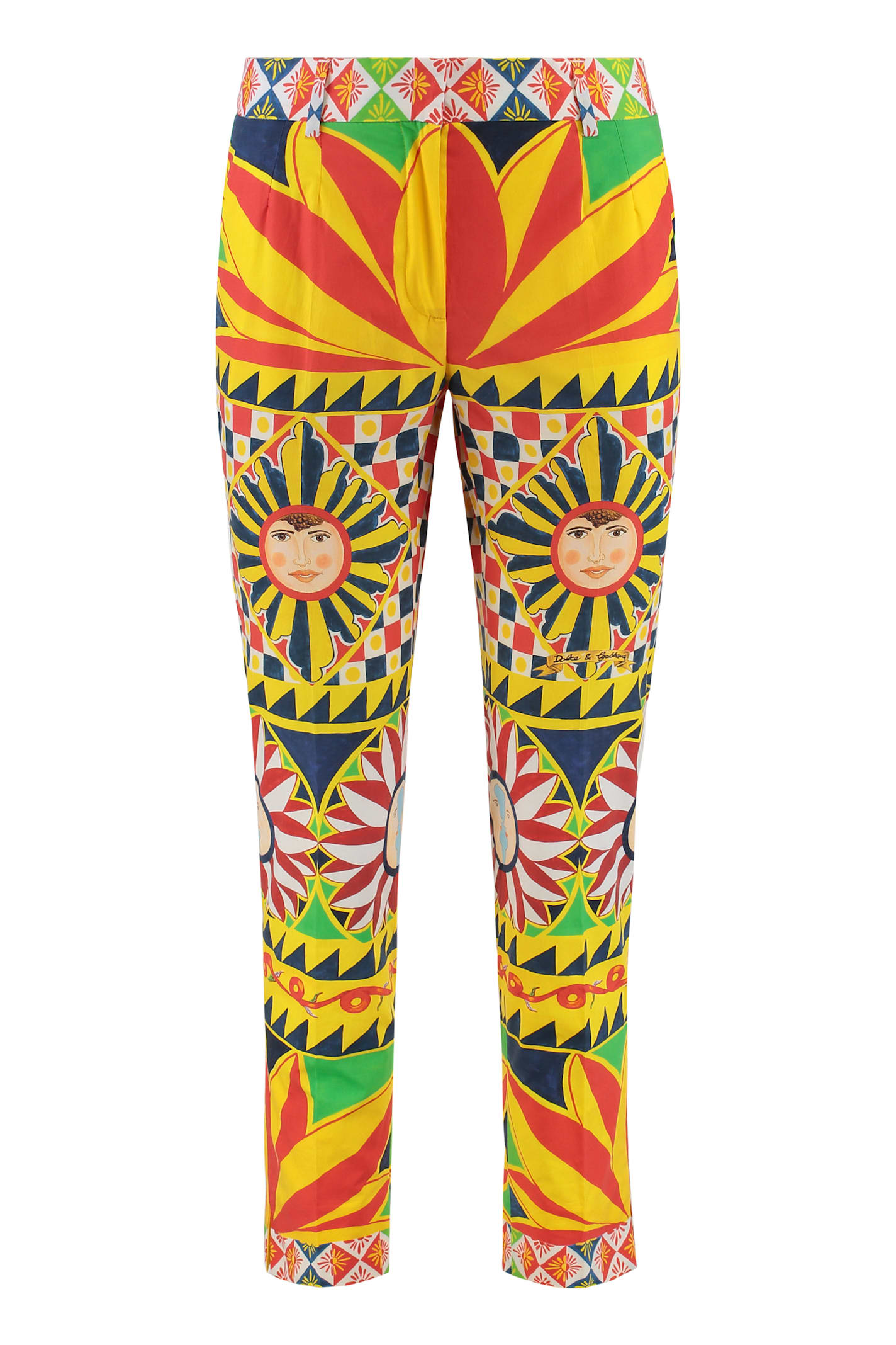 Dolce & Gabbana Vibrant Cropped Trousers Sun Motif In Multi