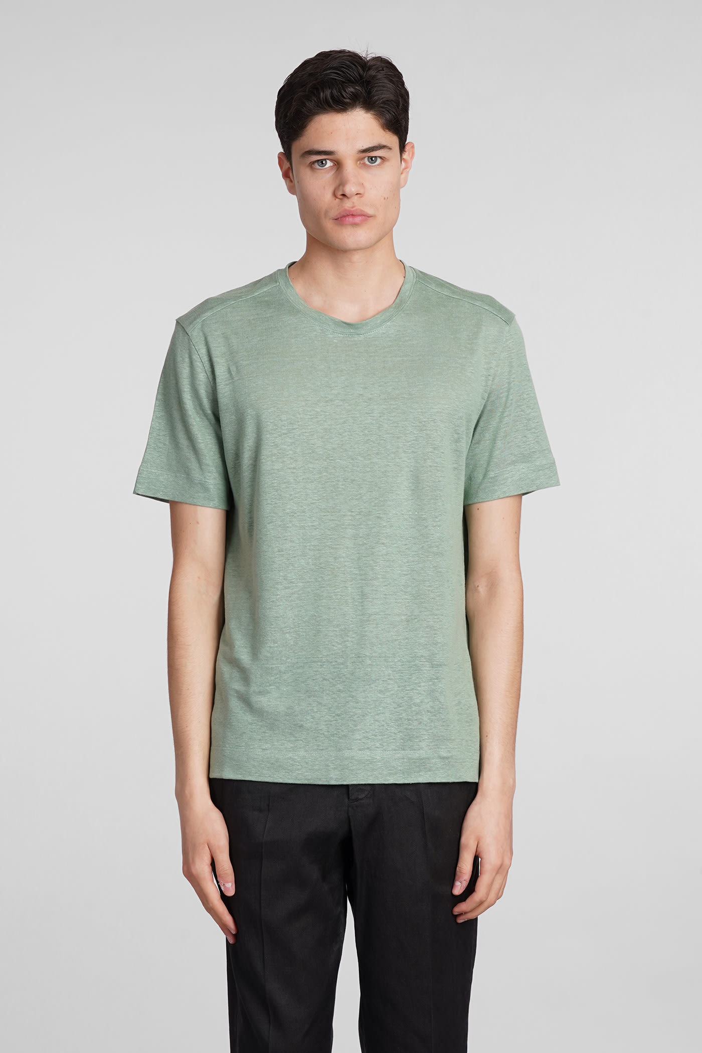 Shop Zegna T-shirt In Green Linen