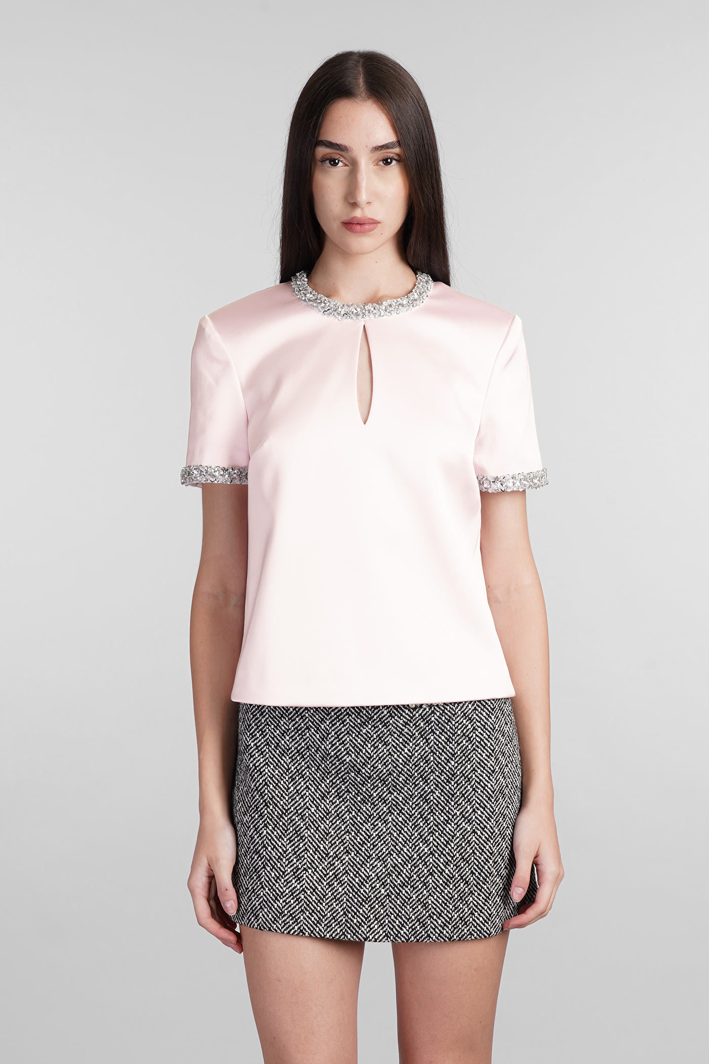 Shop Self-portrait Topwear In Rose-pink Polyester