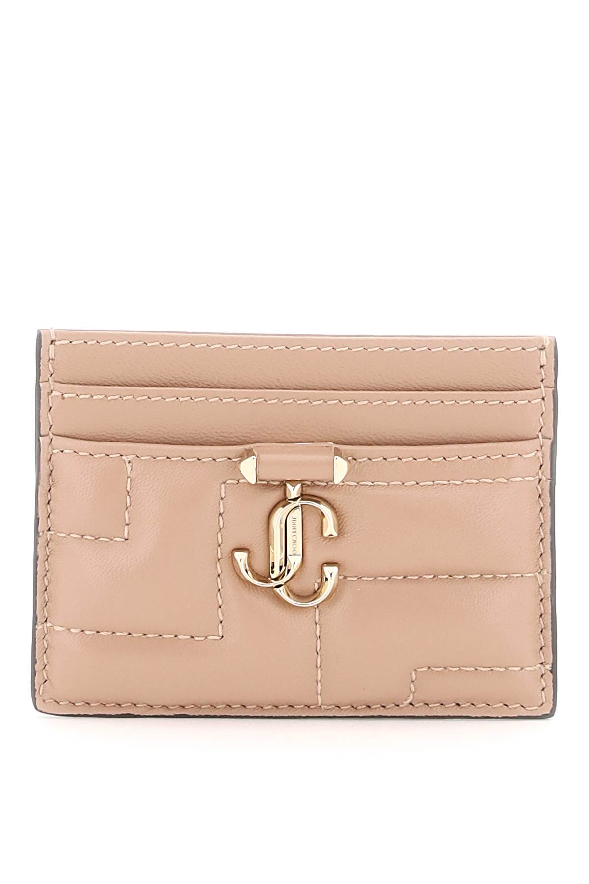 Jimmy Choo Quilted Nappa Leather Card Holder In Ballet Pink Light Gold (pink)