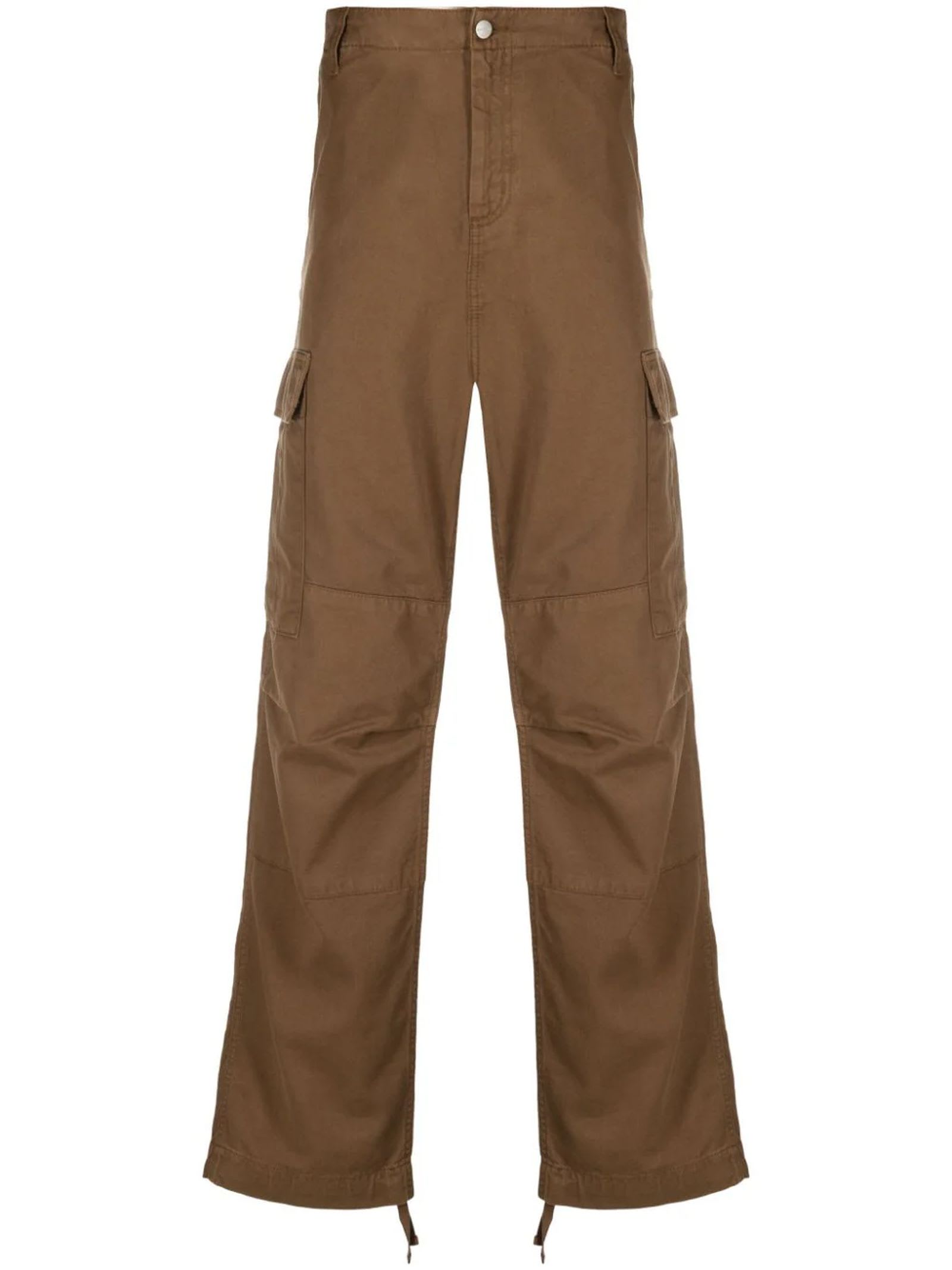 Carhartt Khaki Brown Organic Cotton Trousers In Marrone