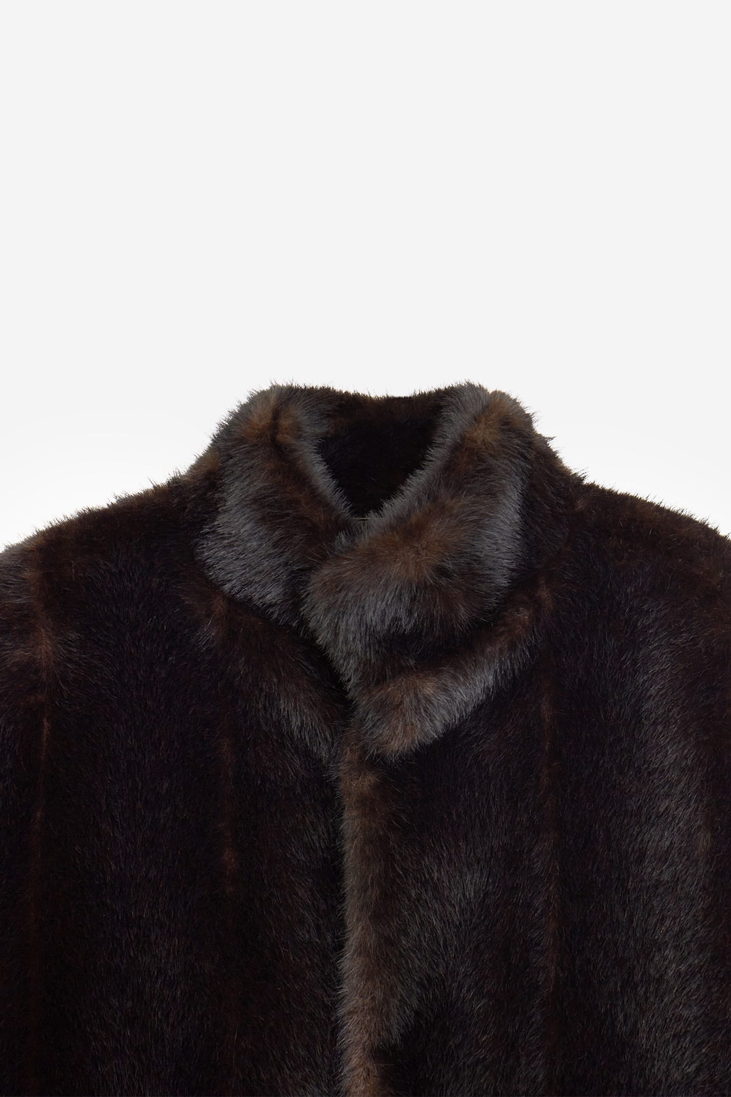 Mm6 Maison Margiela Plush Black Faux Fur Jacket With High Collar And Relaxed Fit In Brown