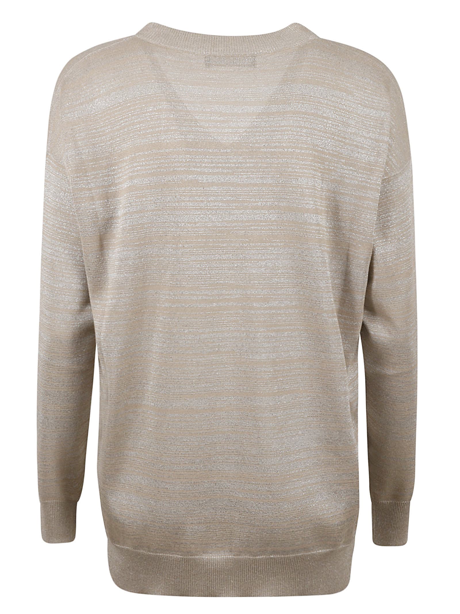 Fabiana Filippi V-neck Long Sleeve Knit Sweater In Greige