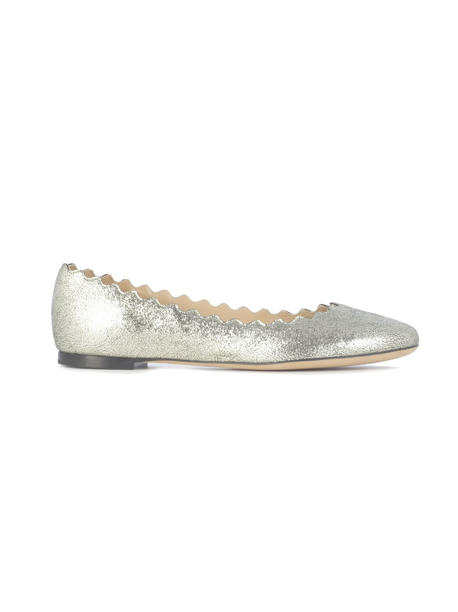 Chloé Glitter Ballerinas With Scalloped Details In Grey