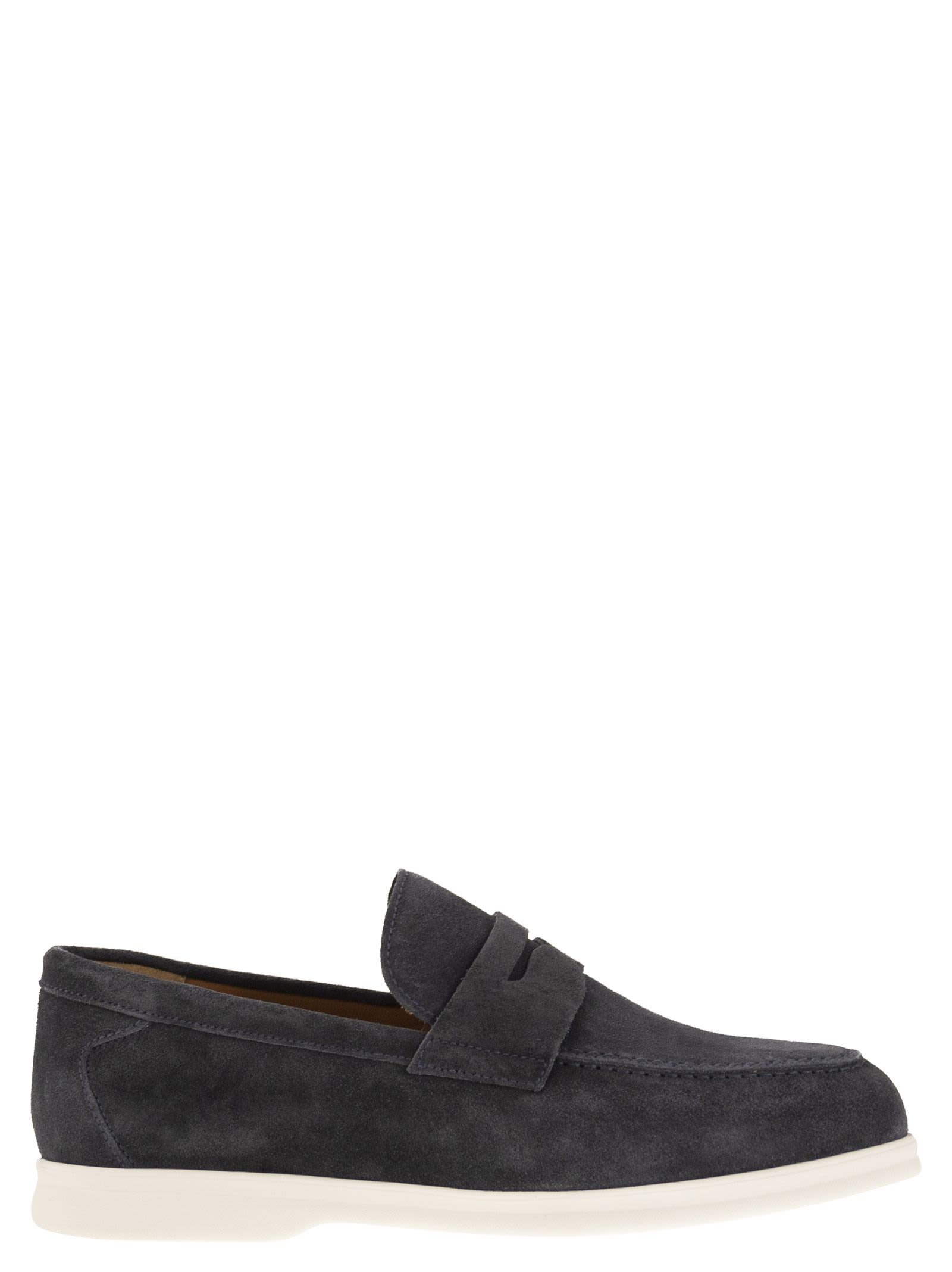 Shop Doucal's Penny - Suede Moccasin In Night Blue