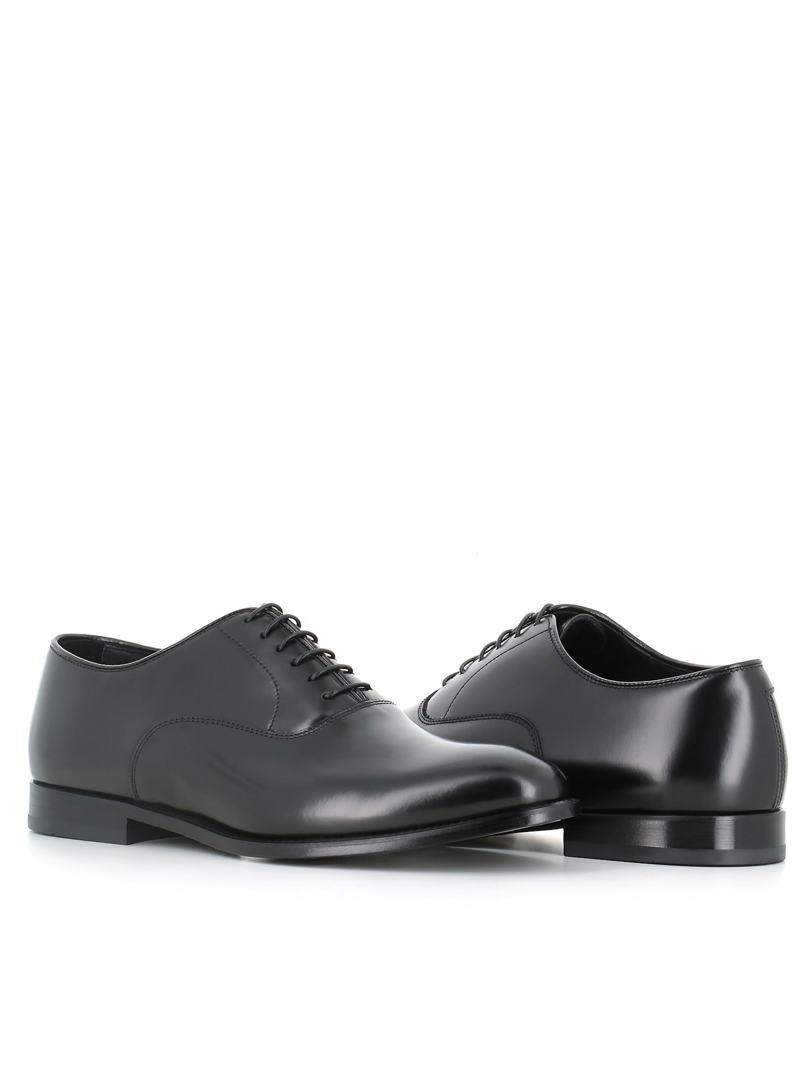 Doucal's Black Leather Oxford Shoes In Black
