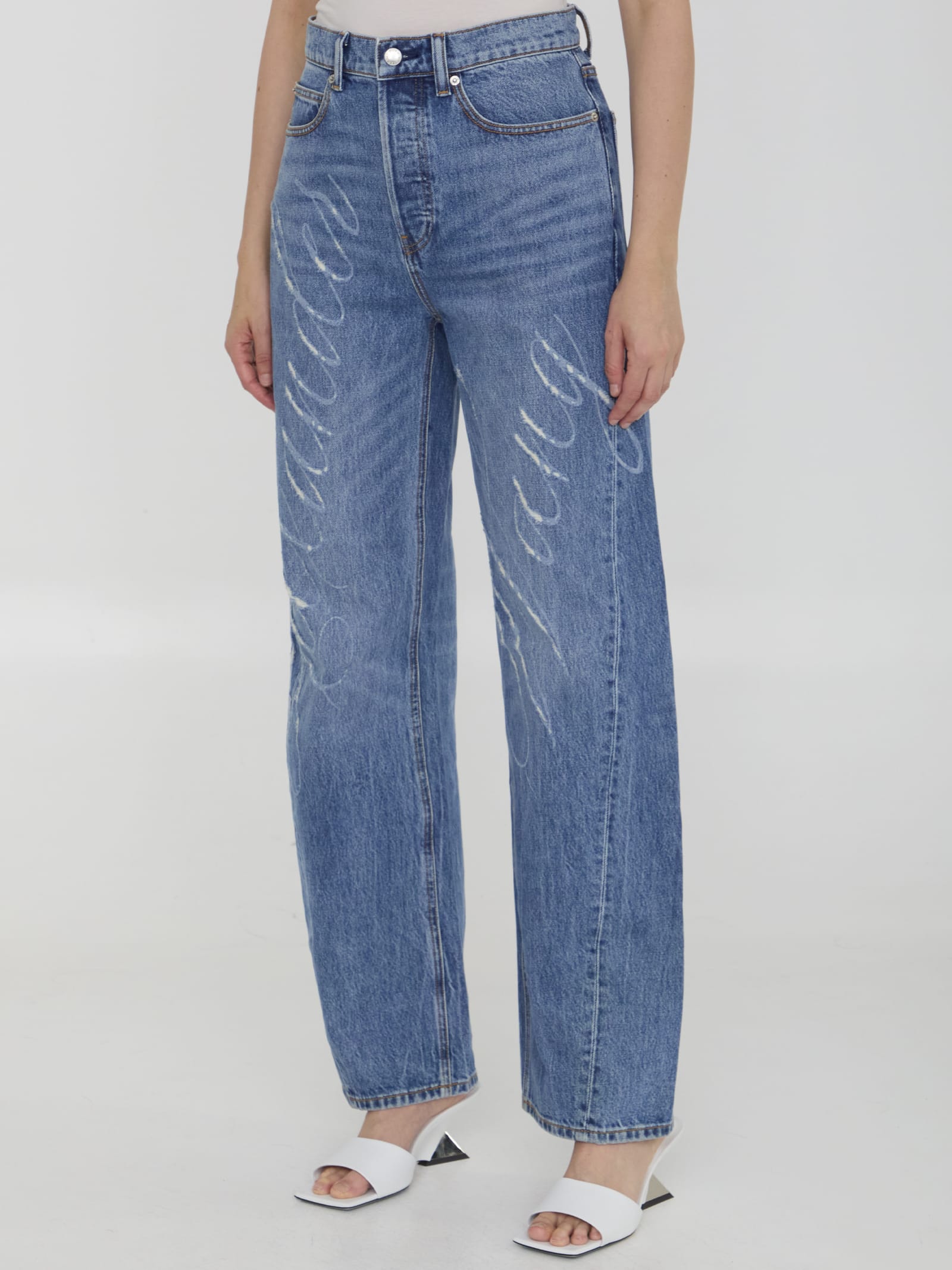 Shop Alexander Wang Laser Logo Jeans In Blue